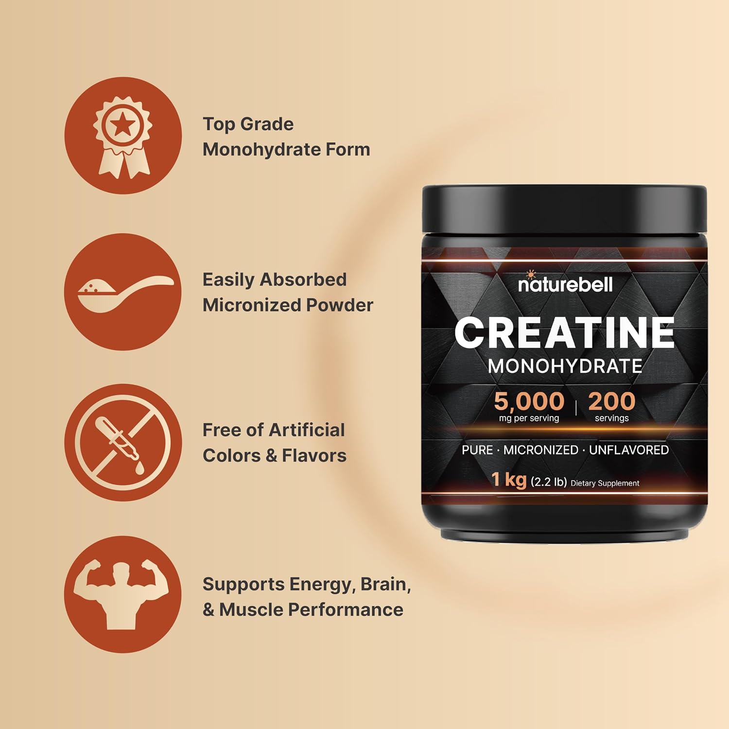 Detalle 1 de NatureBell Creatine Monohydrate Powder, 200 Servings
