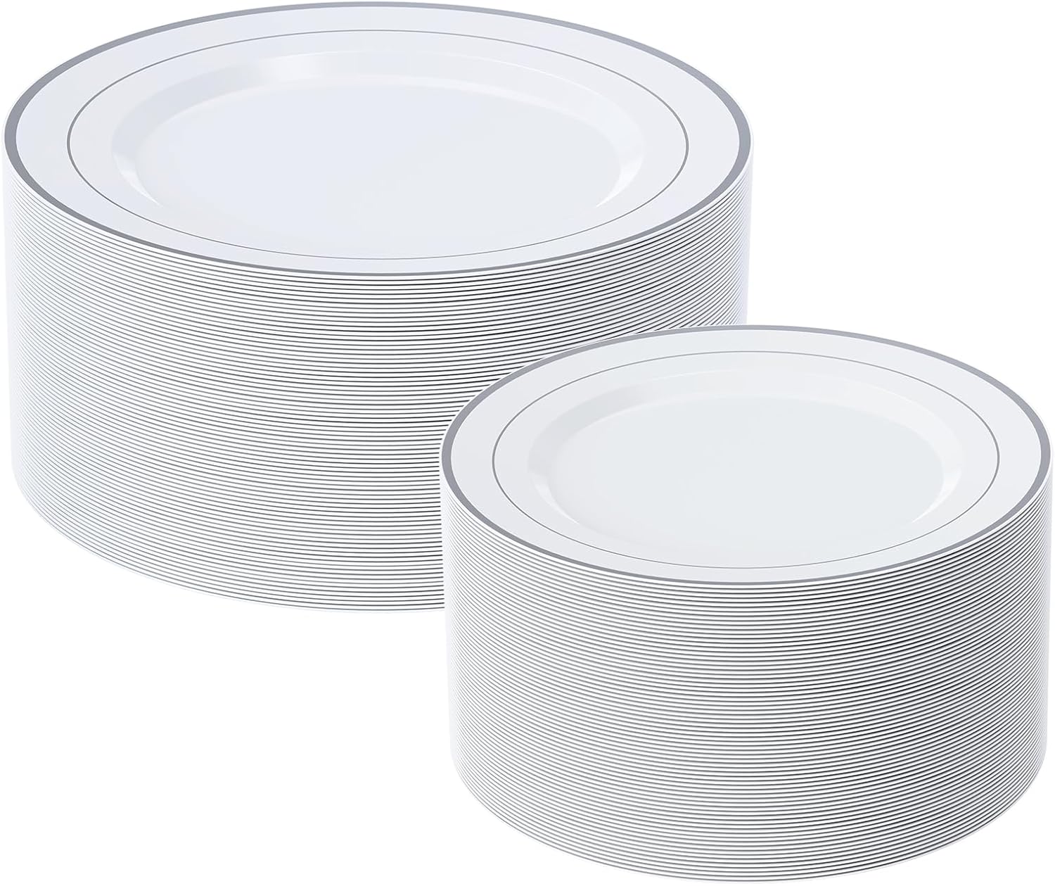 Detalle de FOCUSLINE Silver Plastic Plates Set of 60 – 10" Dinner + 7" Salad Plates with Elegant Silver Rim