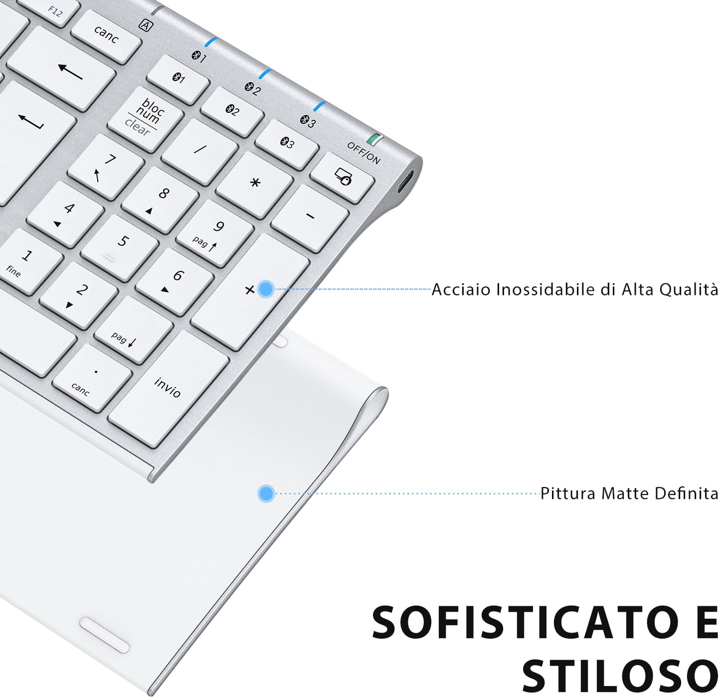 Detalle 2 de iClever Tastiera Bluetooth ricaricabile Multi-Dispositivo con BT 5.1 – Silver