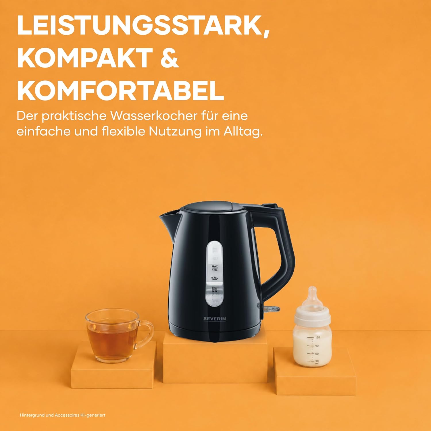 Detalle 2 de SEVERIN Wasserkocher WK 3410 – kabellos, 1,0 L, 2200 W, schwarz