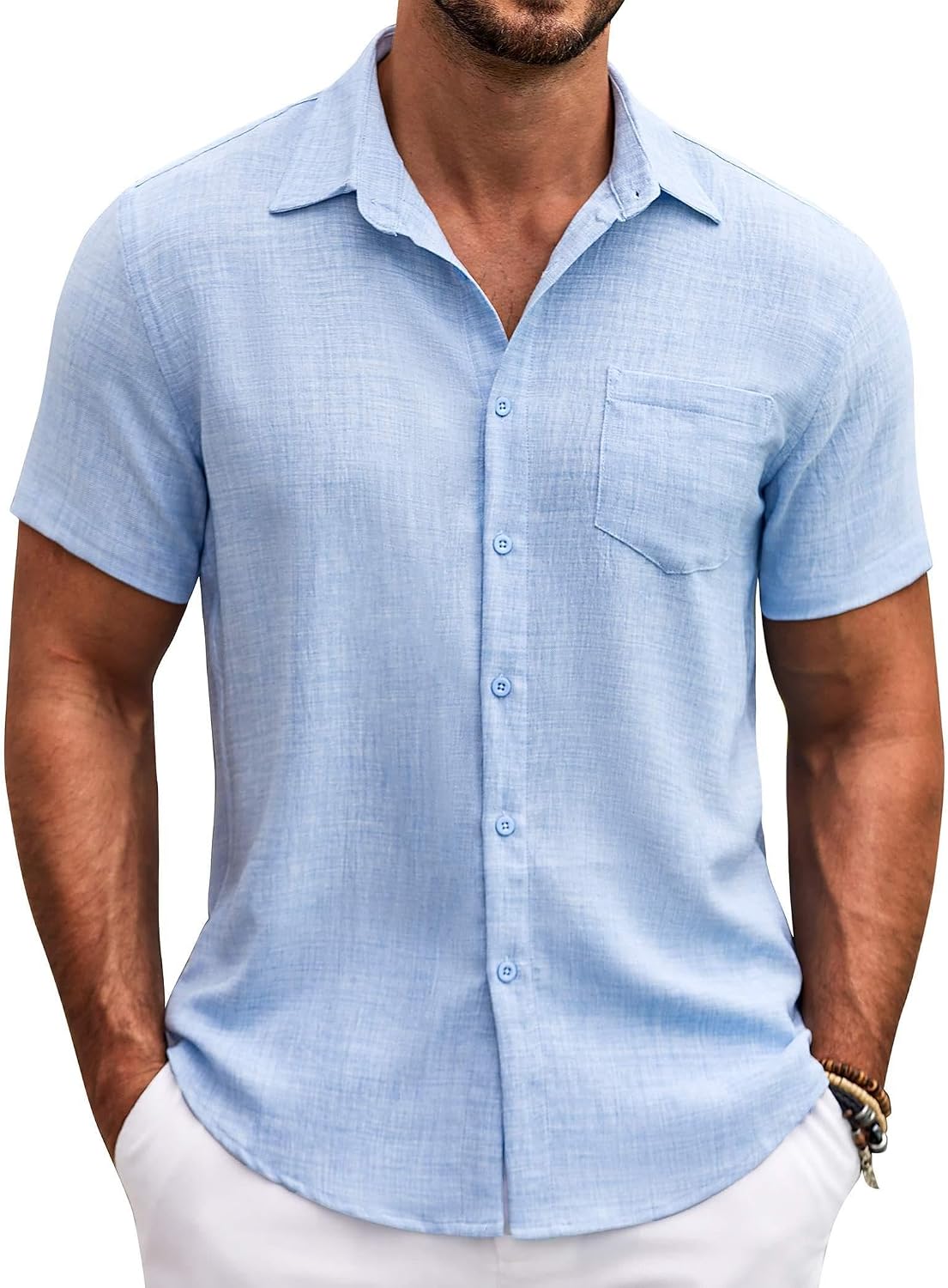 Detalle de COOFANDY Mens Button Down Short Sleeve Shirt with Chest Pocket (Textured Summer Casual)