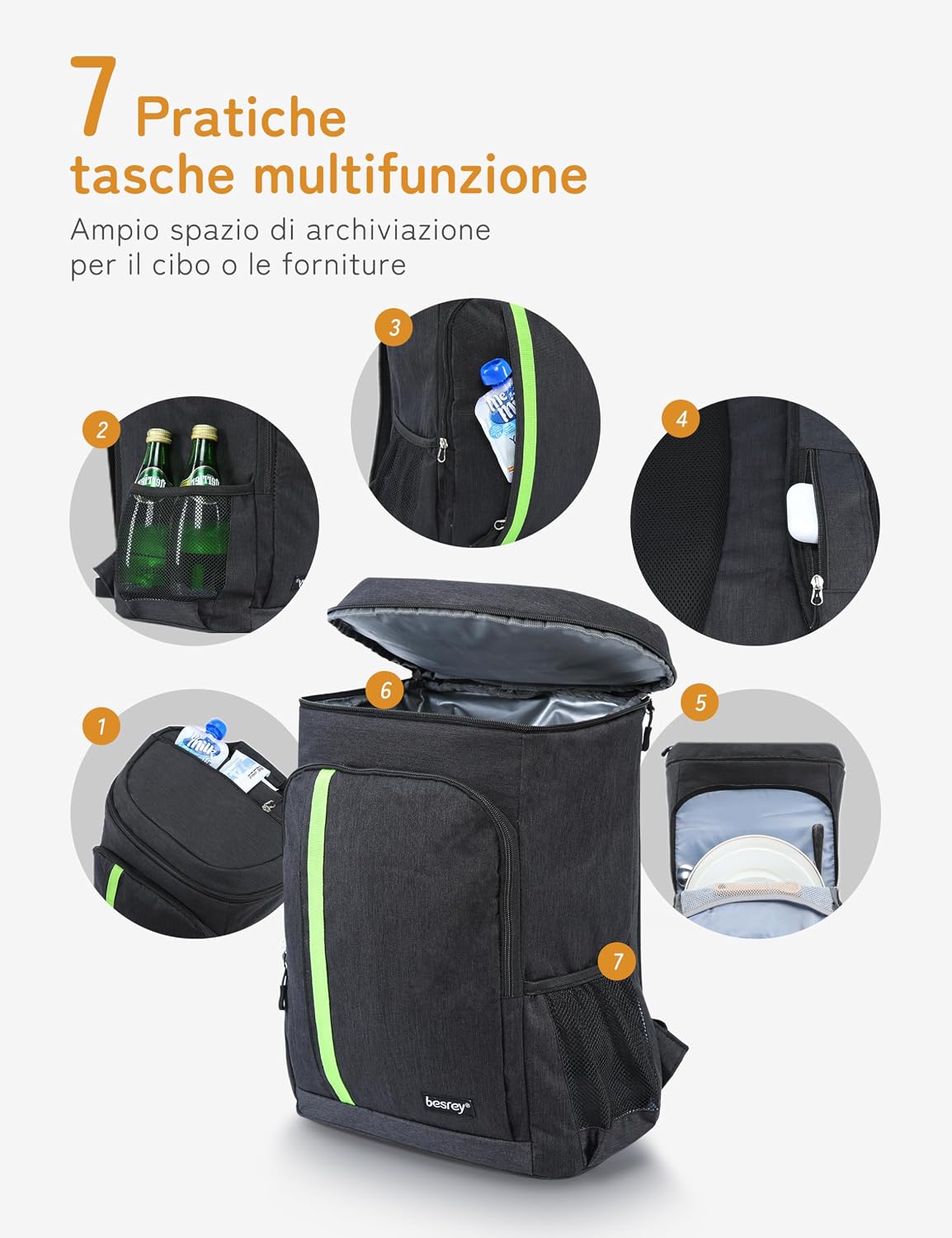 Thumbnail 2 de Besrey Zaino Termico 30 L: zaino isotermico multifunzionale per picnic, campeggio e spiaggia