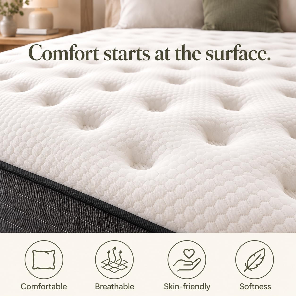 Detalle de Vantto Full Hybrid Mattress, 10-Inch Memory Foam with Pocket Springs