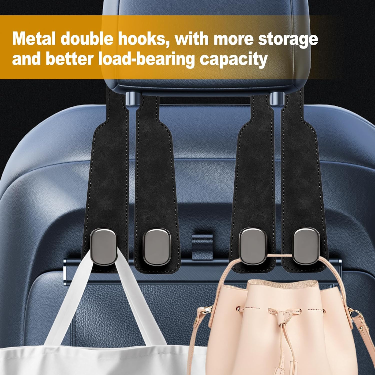 Detalle 2 de JinnEterri Car Purse Hook: Heavy-Duty Headrest Hooks (2-pack or 4-pack) for Car Organization