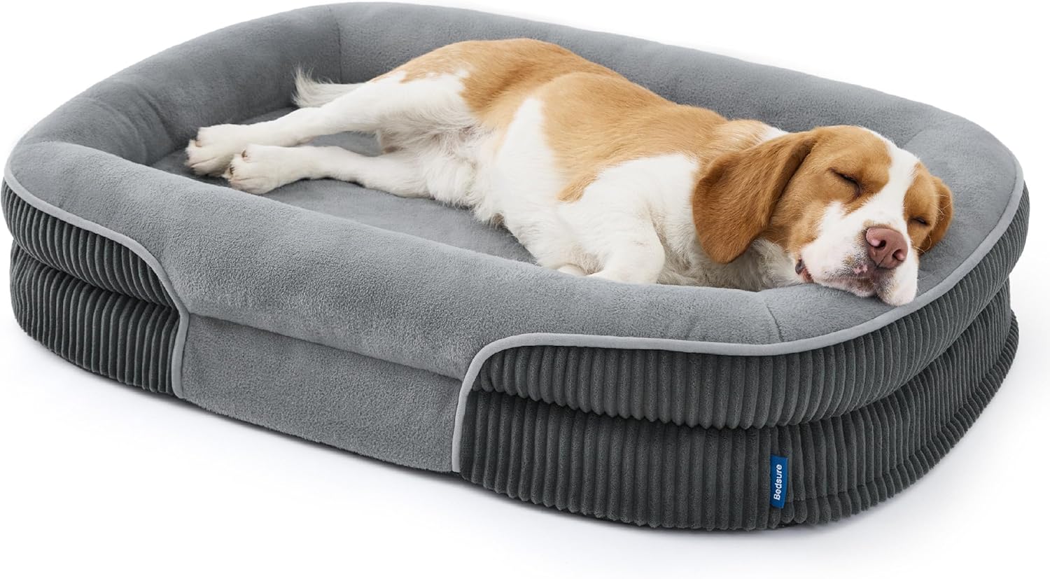 Detalle de BEDSURE orthopädisches Hundebett für große Hunde – 89x64x18 cm, oval, wasserdichter Bezug, Rand & ultraleichtes Fleece