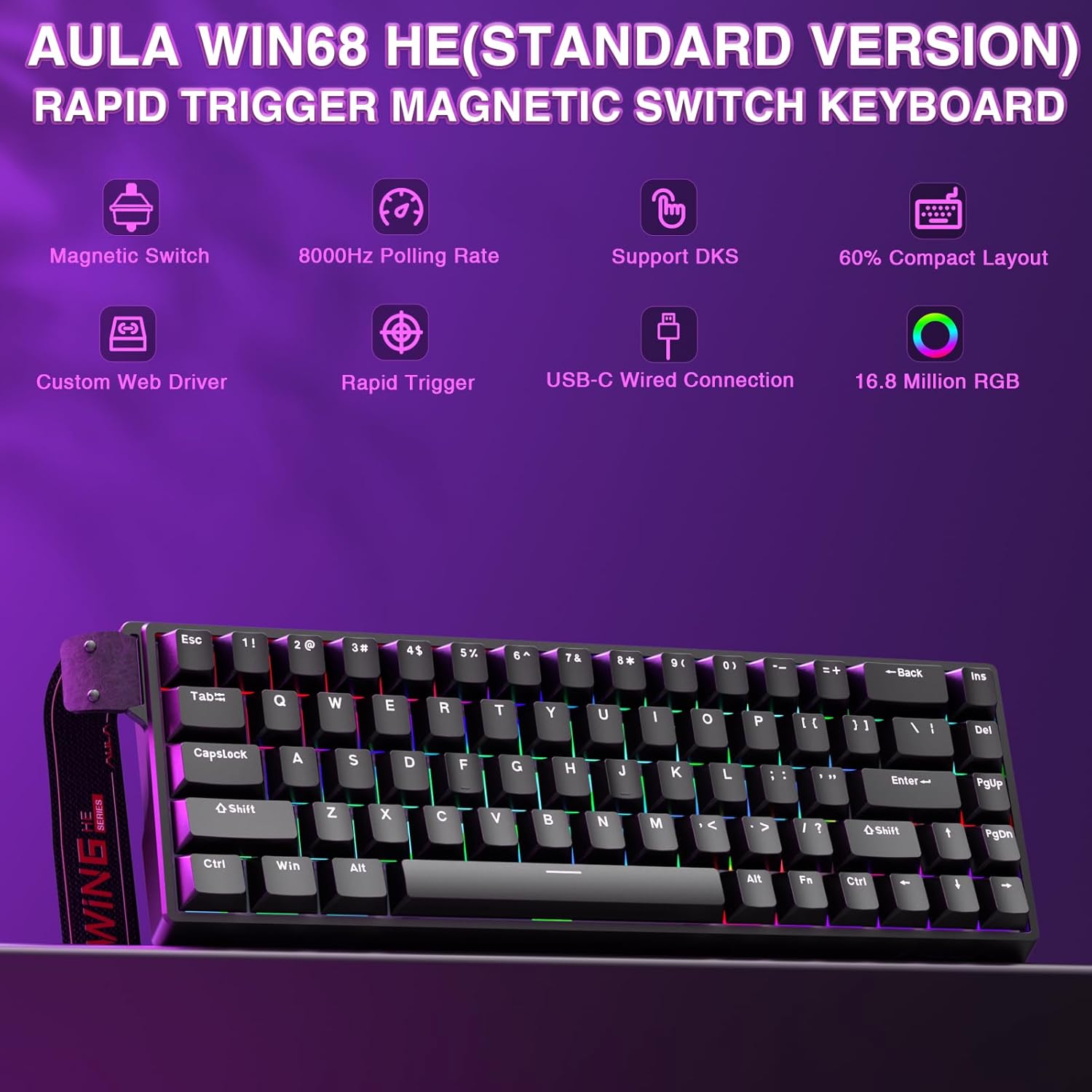 Thumbnail 1 de AULA WIN68HE Gaming-Tastatur (WIN68HE) mit Rapid Trigger, Hall-Effect und 8000 Hz, 60% kompakt