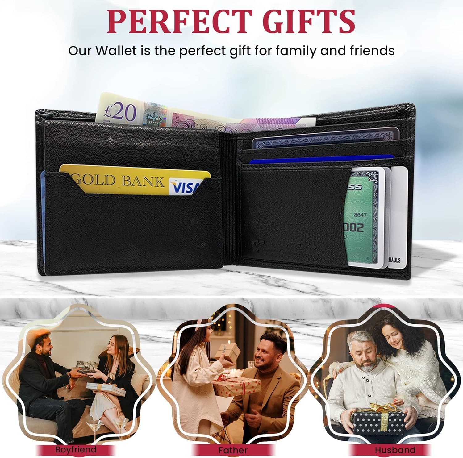 Thumbnail 6 de MOIRENTO Mens Black Leather Passcase Wallet - RFID Blocking Card Holder with Flip-Up ID Window