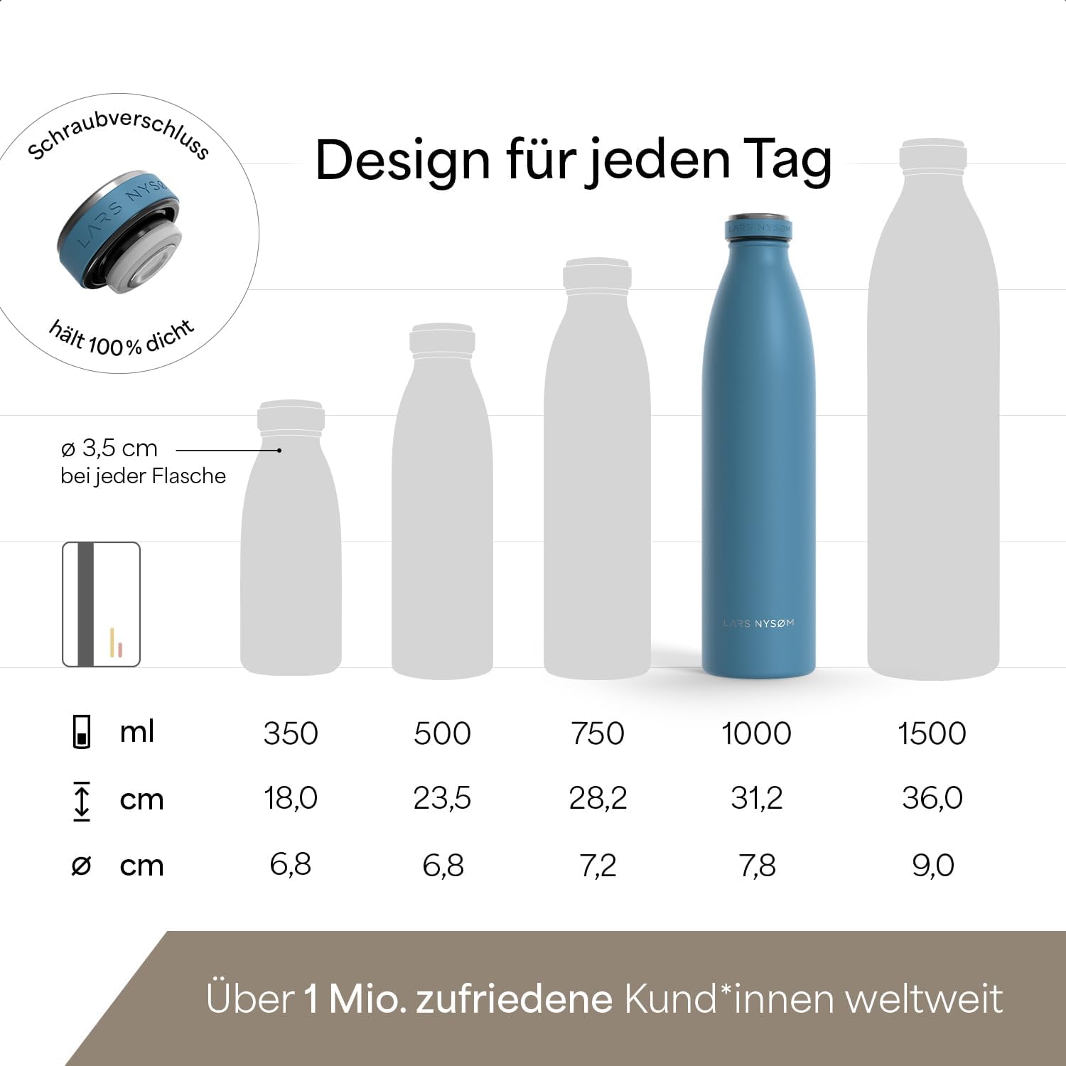 Thumbnail 3 de LARS NYSØM Edelstahl Trinkflasche – 1000 ml, auslaufsicher, vakuumisoliert