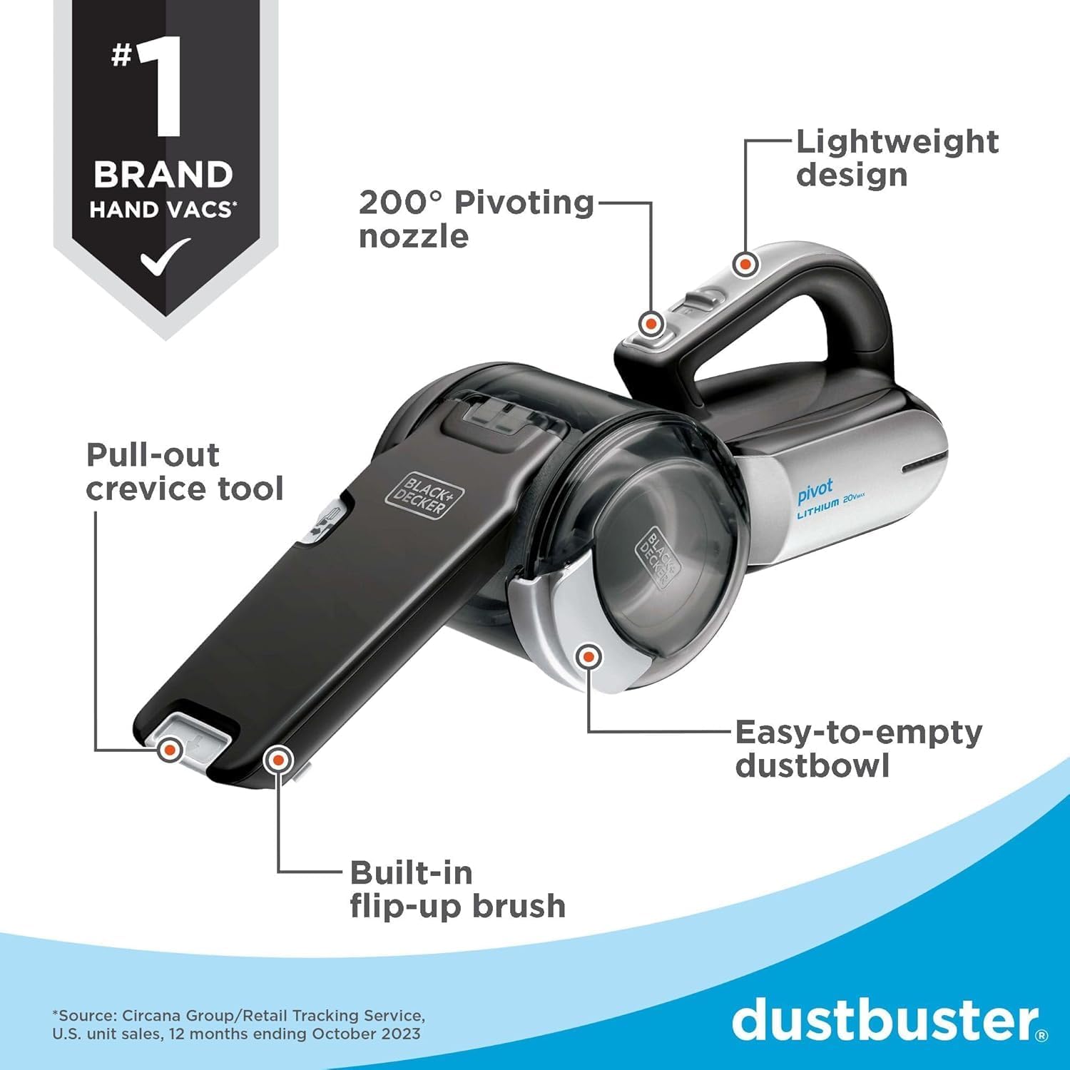 Detalle de BLACK+DECKER BDH2000PL Pivot Vac Handheld Vacuum, 20V MAX, 200° Pivoting Nozzle