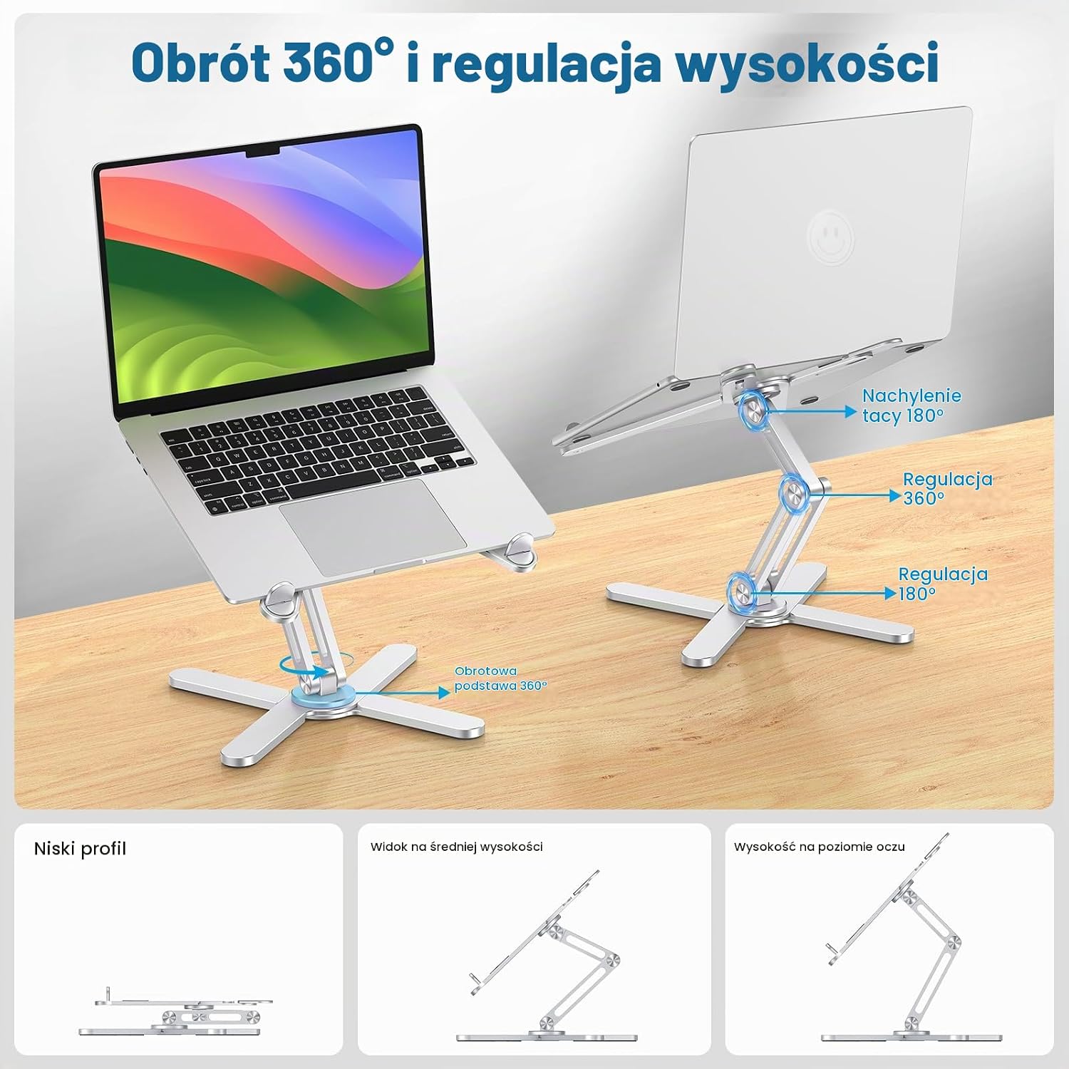 Detalle 2 de OMOTON LA10 – składany, aluminiowy stojak na laptopa z obrotem 360°