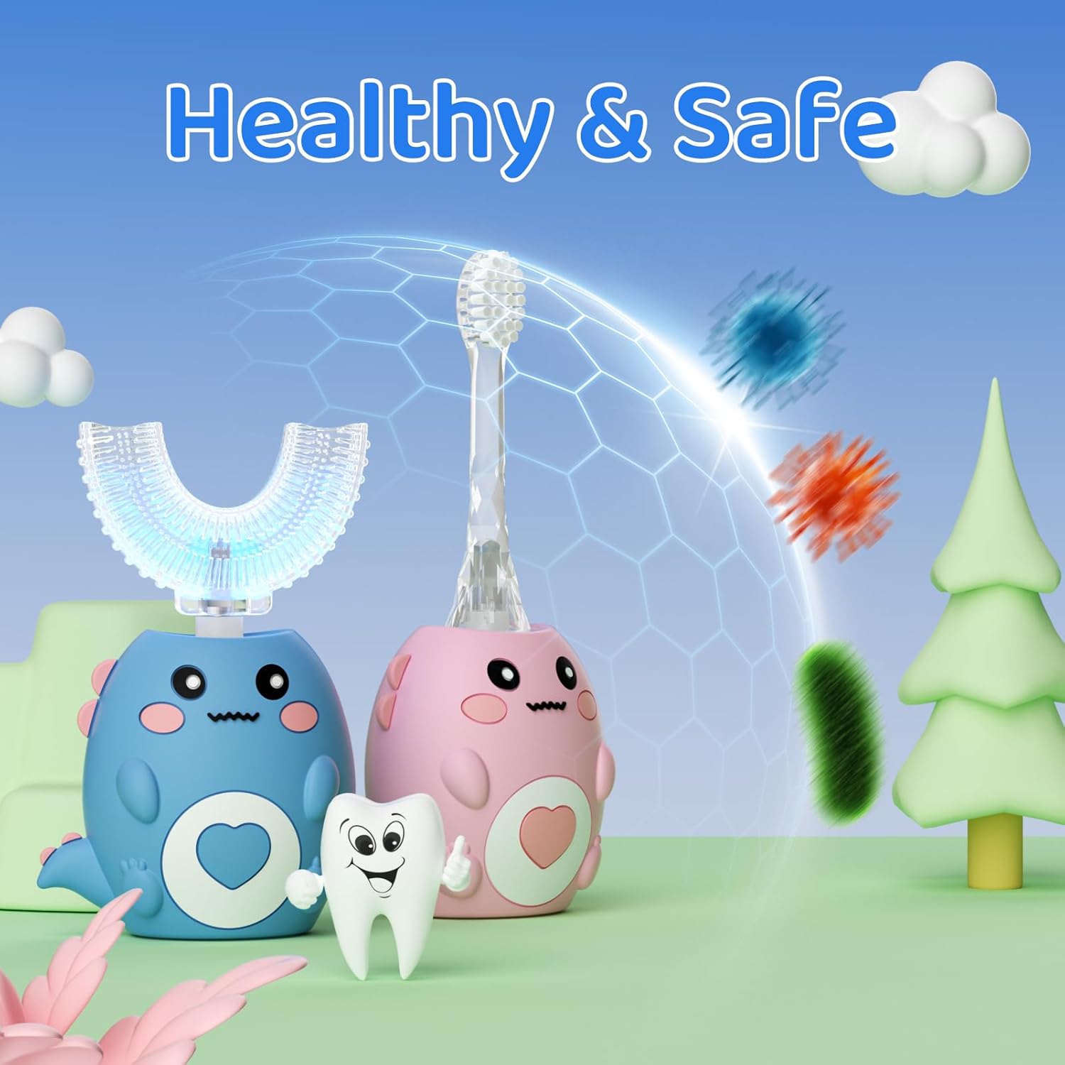 Detalle de Lwalaneng Kids U Shaped Electric Toothbrush with 3 Cleaning Modes and 4 Brush Heads