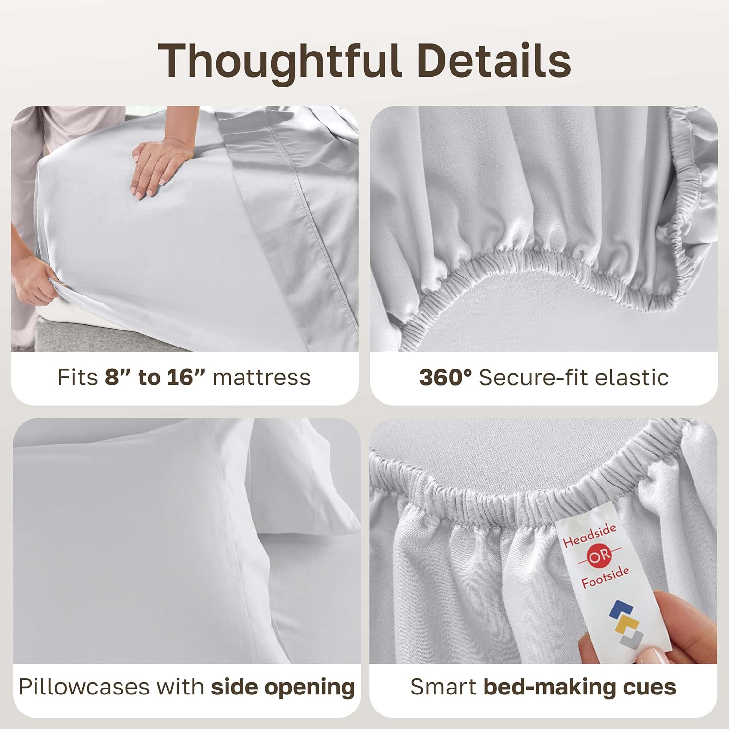 Detalle 2 de California Design Den 840307190697 Full Sheet Set, 600 TC Cotton Sateen, Light Silver
