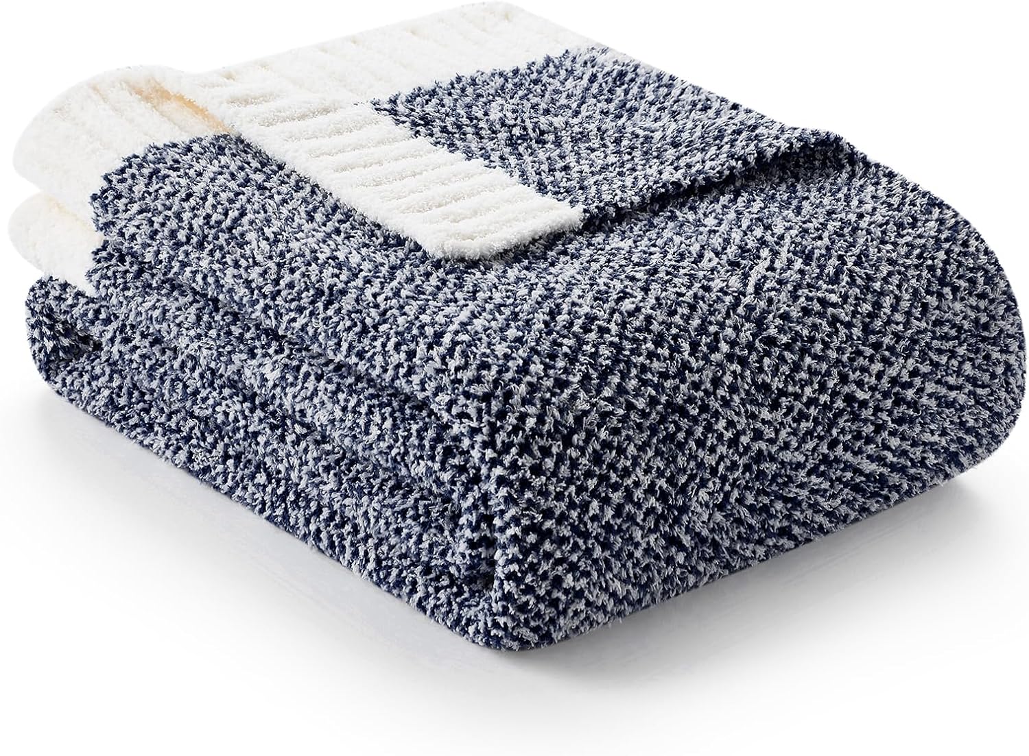 Detalle de Snuggle Sac Heather Navy Throw Blanket (50x60 inches) — super soft microfiber knit for couch, bed, and travel