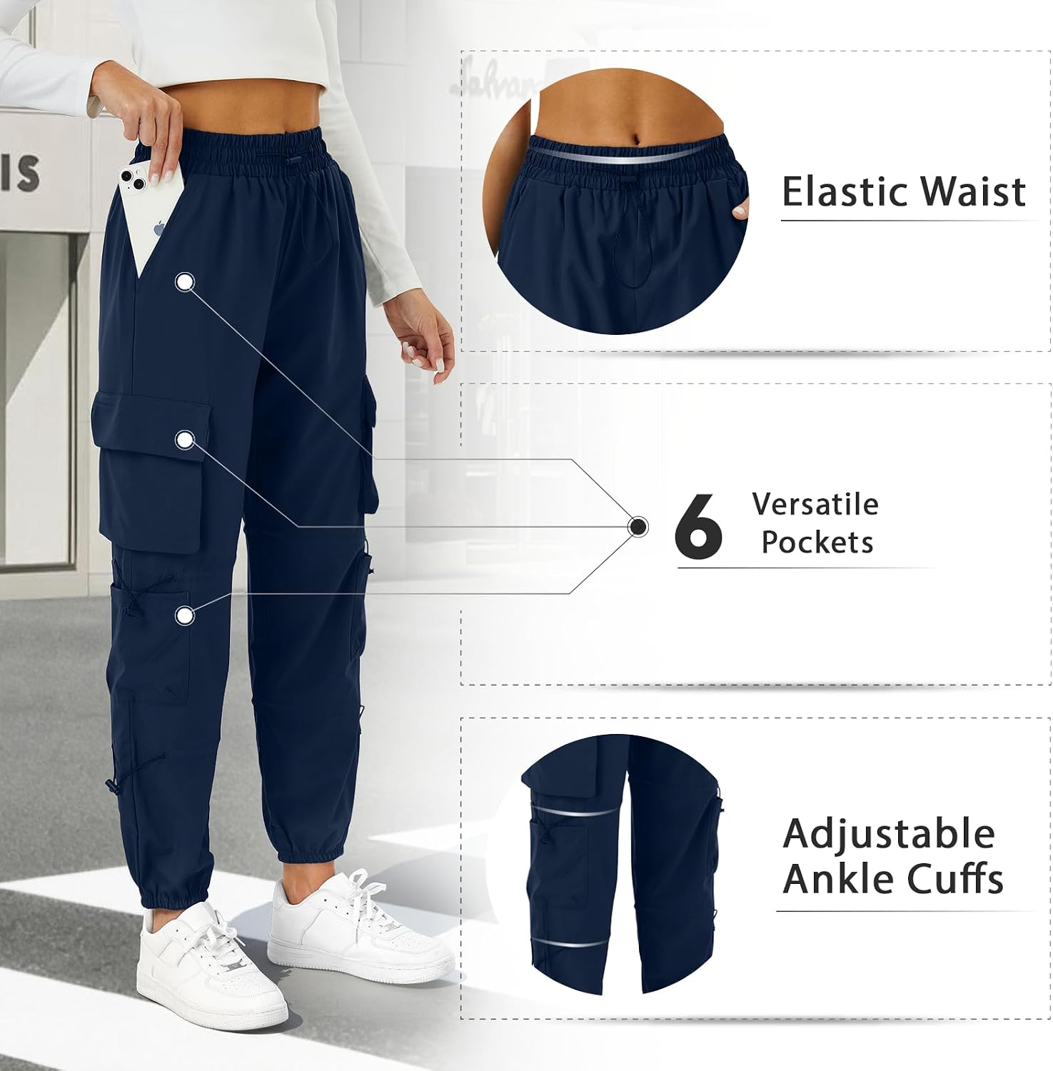 Detalle de COPYLEAF Women's Cargo Pants with Six Pockets