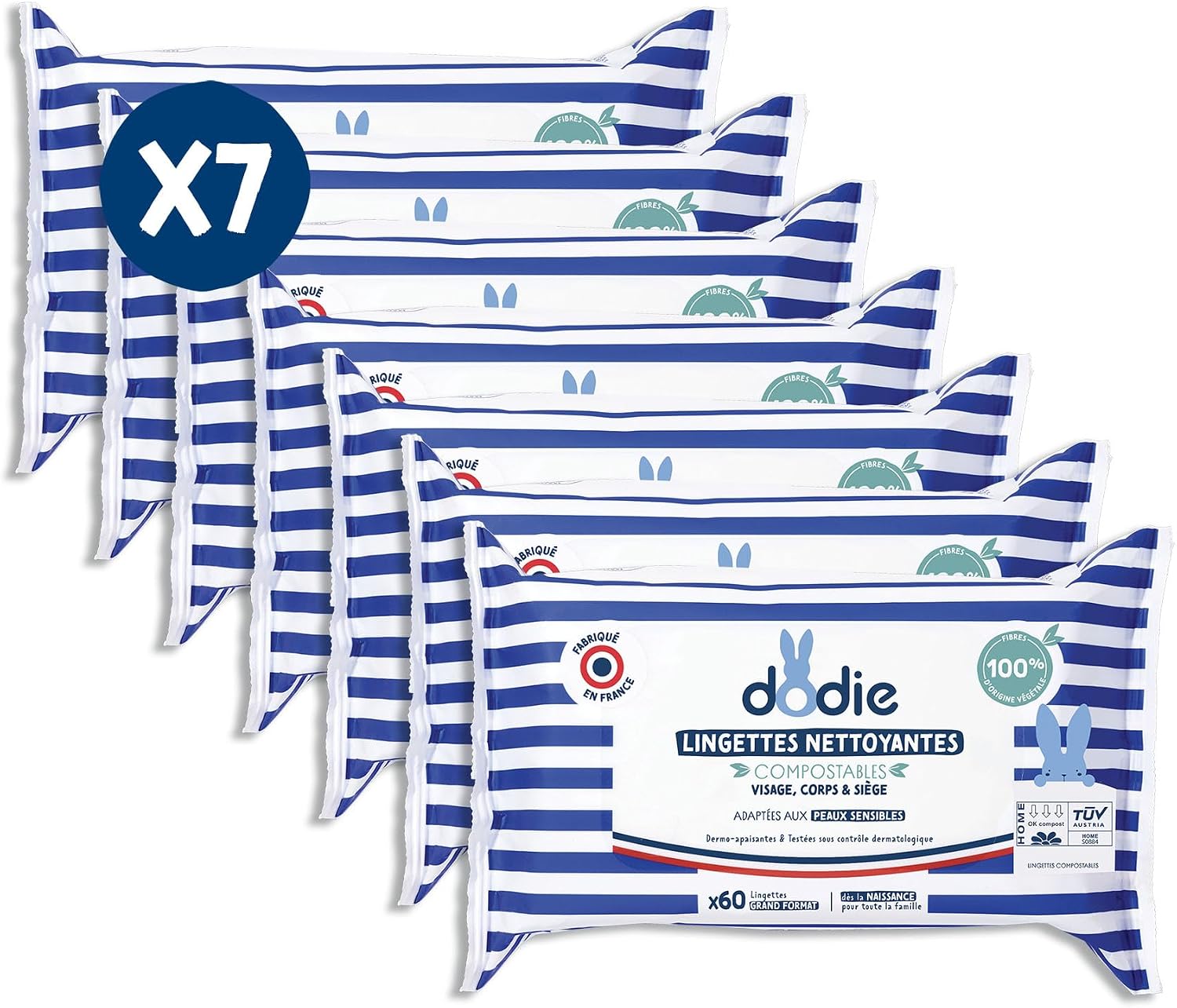 Detalle de Dodie — Lot de 7 paquets de lingettes compostables dermo-apaisantes (x60)