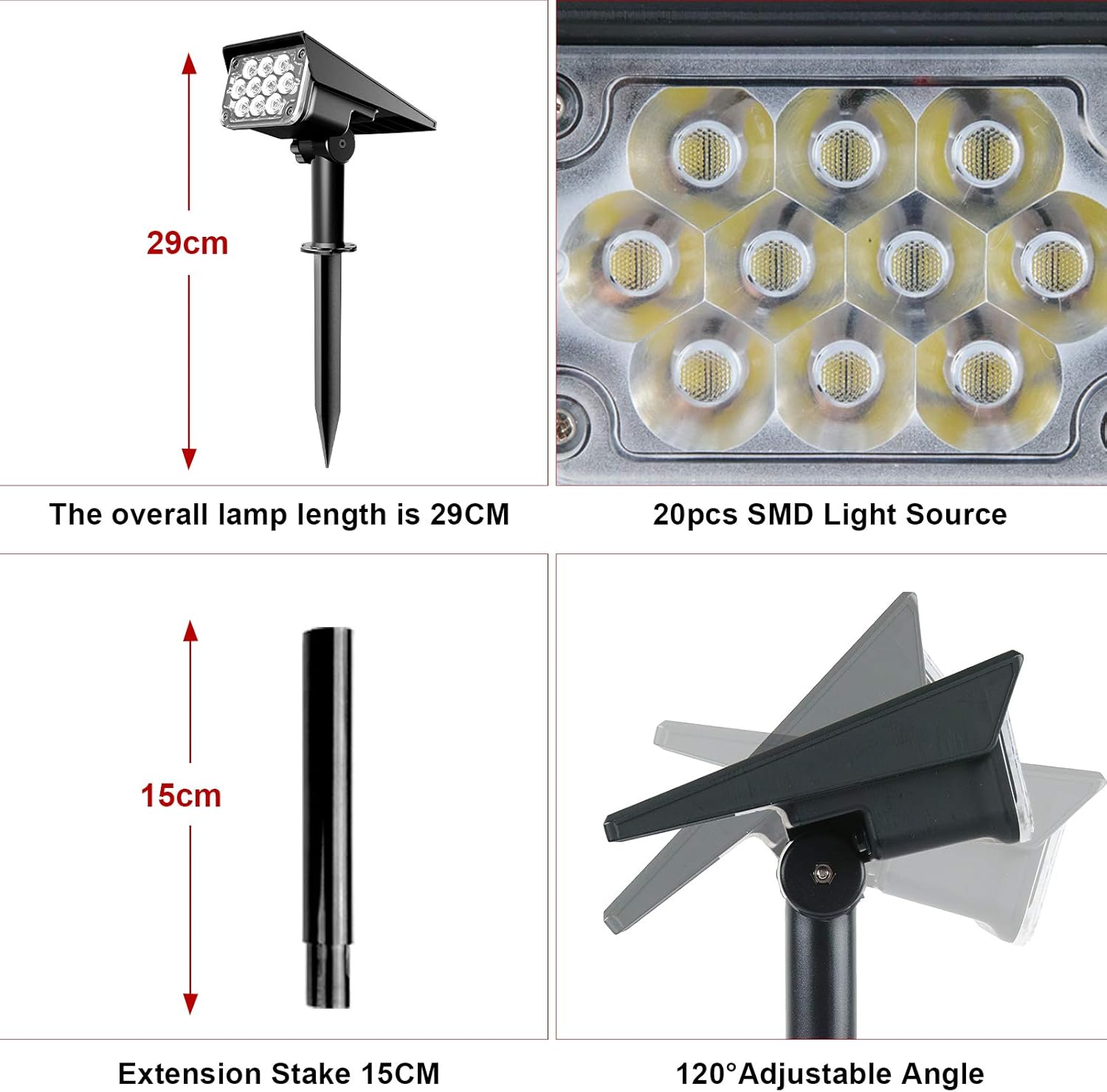 Detalle de NATPOW solar spotlights 2000mAh