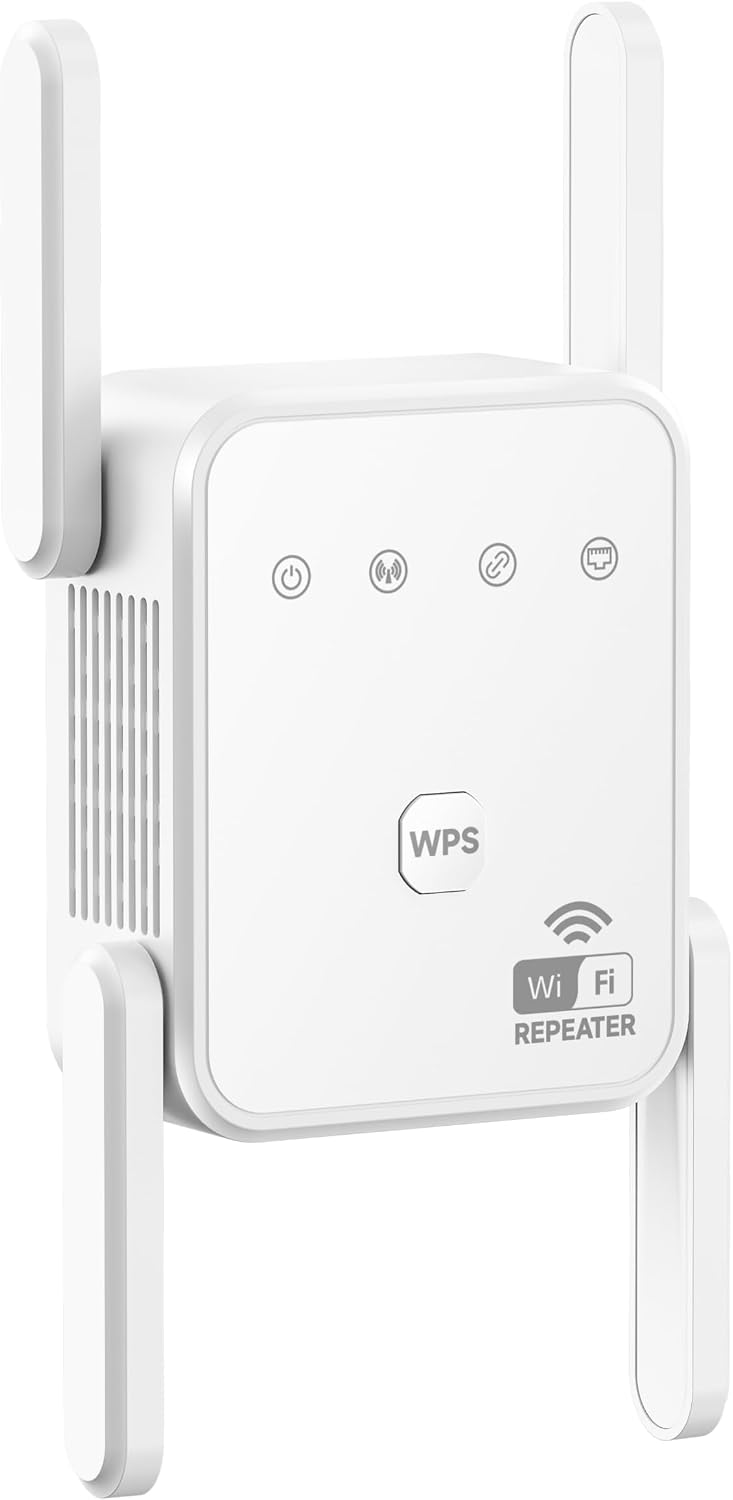 Detalle de 1200Mbps Dual-Band WiFi Extender with 4 External Antennas – Covers Up to 3600 sq ft, AP/Repeater Modes, 100Mbps Ethernet