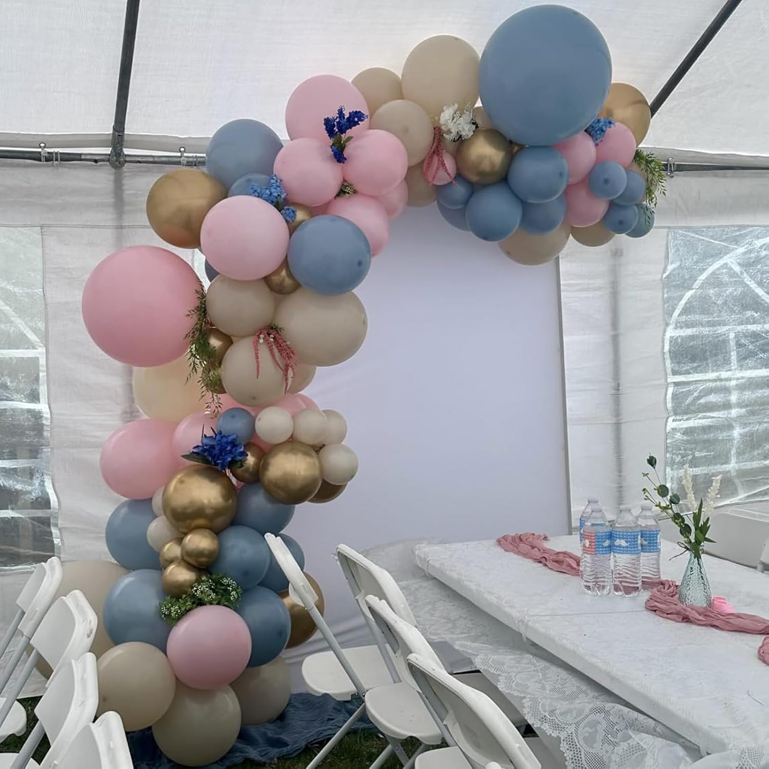 Thumbnail 3 de Gender Reveal Balloons 60-Piece Set (12-Inch) in Dusty Pink, Fog Blue, Sand White & Chrome Gold