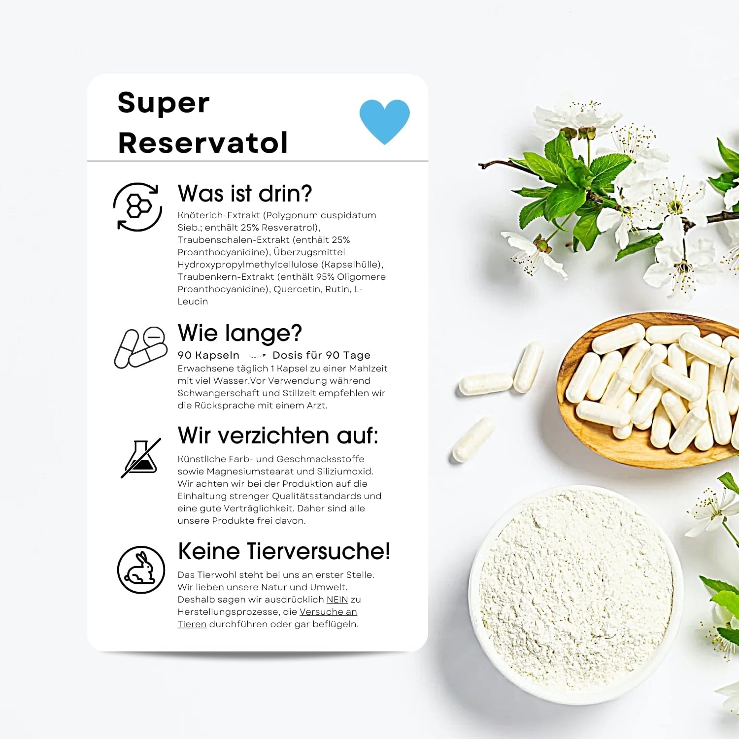 Detalle de Fair & Pure Super Resveratrol aus Knöterich – 90 Kapseln, vegan, ohne Zusatzstoffe, hergestellt in Deutschland