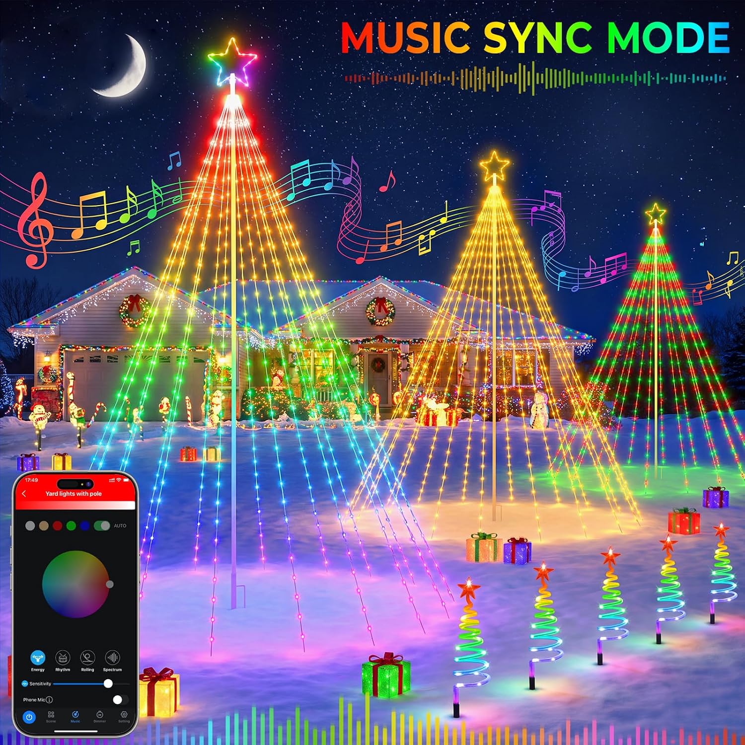 Detalle de Avatar Controls BESL92 12 ft Smart Flagpole Christmas Tree Lights, 488 RGB LEDs