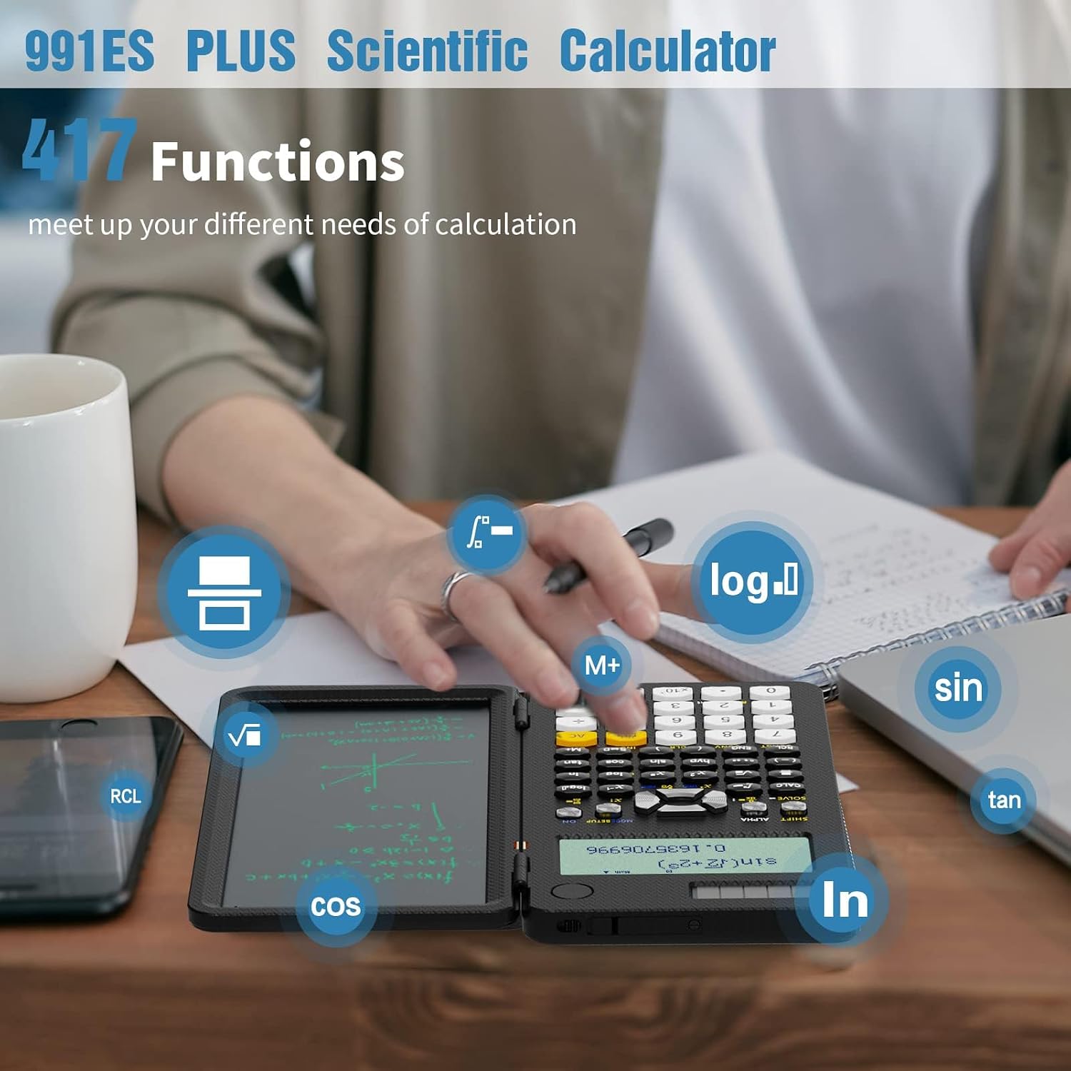 Detalle de ROATEE 991ES MAX Scientific Calculator with 417 Functions and LCD Writing Tablet