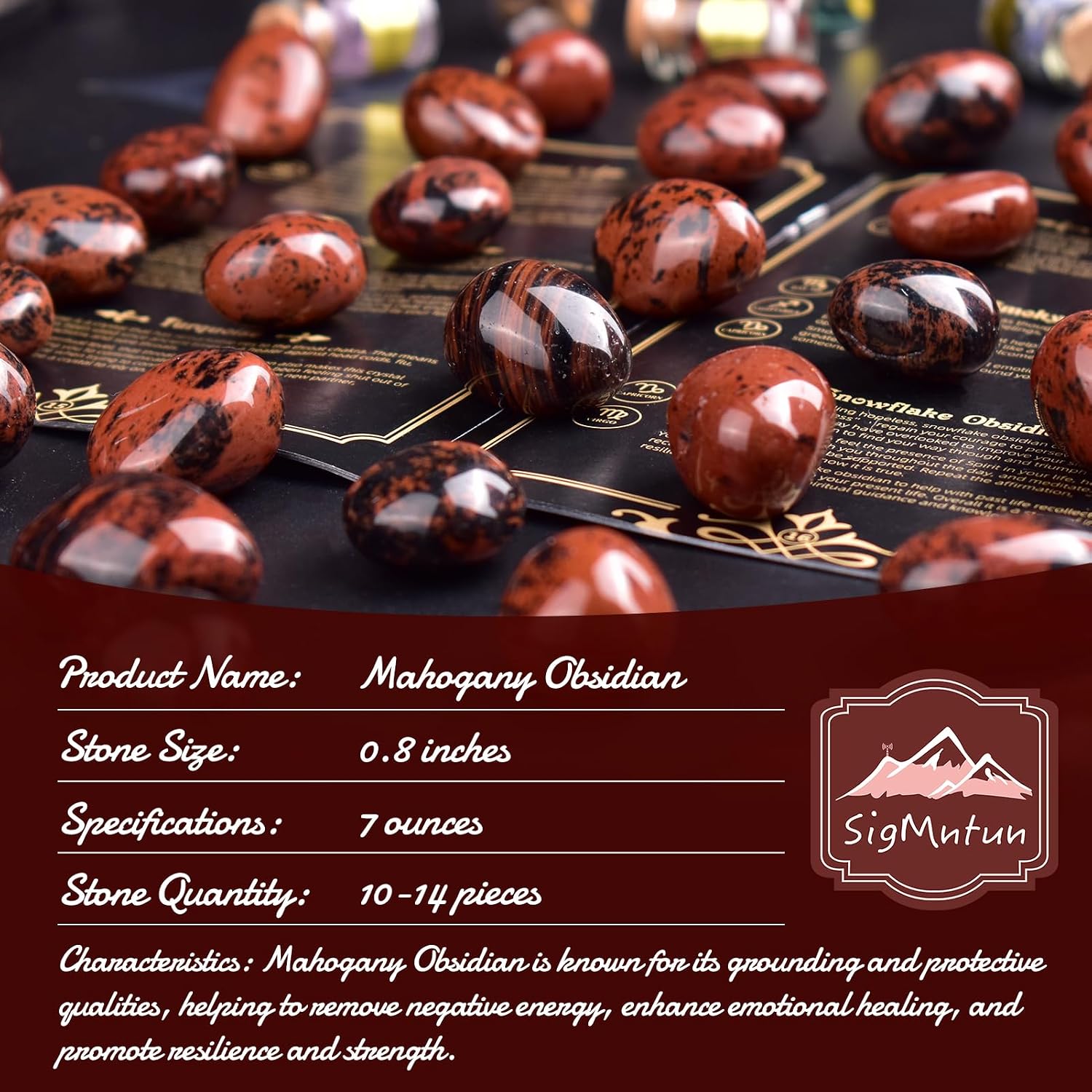 Detalle 2 de SigMntun Polished Stone Set Mahogany Obsidian 0.8" 🪨