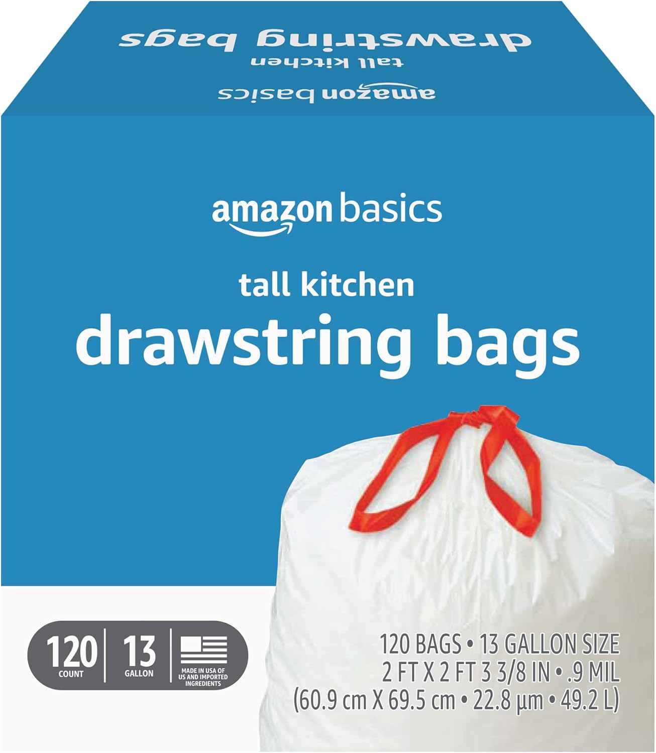 Thumbnail 6 de Amazon Basics 13-Gallon Drawstring Trash Bags, 0.9 Mil, Unscented, 200-Count