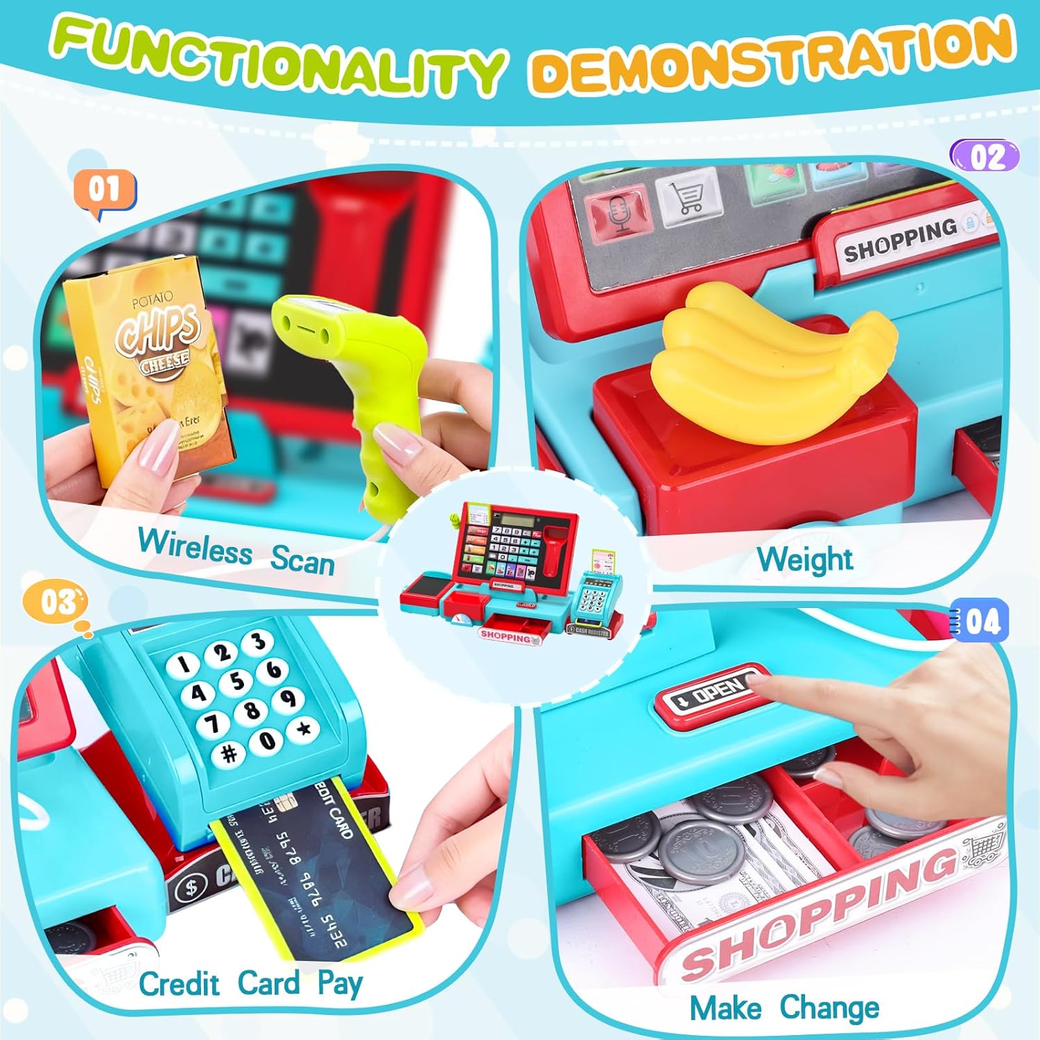 Thumbnail 2 de Elektronische Spielzeug-Kasse mit Scanner und Sound – Rollenspielkasse für Kinder ab 3 Jahren