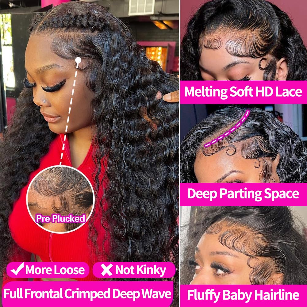 Detalle 2 de Durya Deep Wave 13x4 HD Transparent Lace Front Wig (Human Hair, 220% Density)