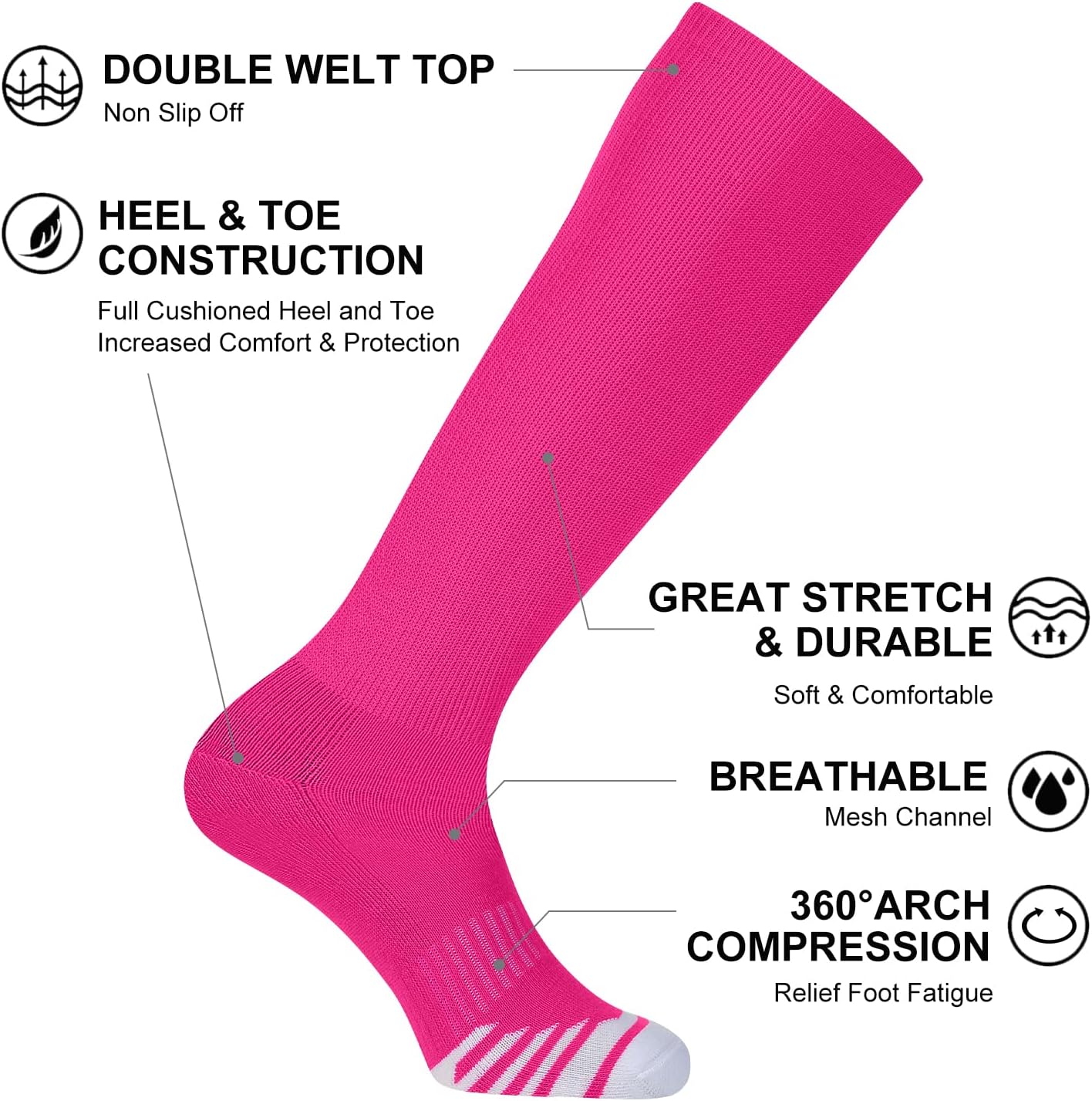 Detalle 2 de FITRELL 2/3 Pack Knee-High Baseball Soccer Softball Socks for Kids, Youth, Men & Women