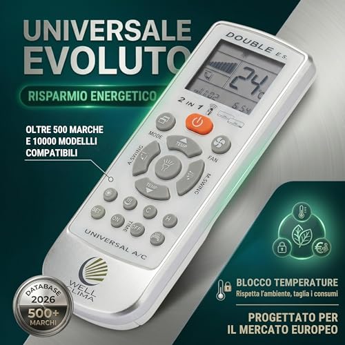 Thumbnail 1 de Wellclima Double E.S: Telecomando universale 2 in 1 per condizionatori e climatizzatori, progettazione italiana, compatibile con 10000+ modelli