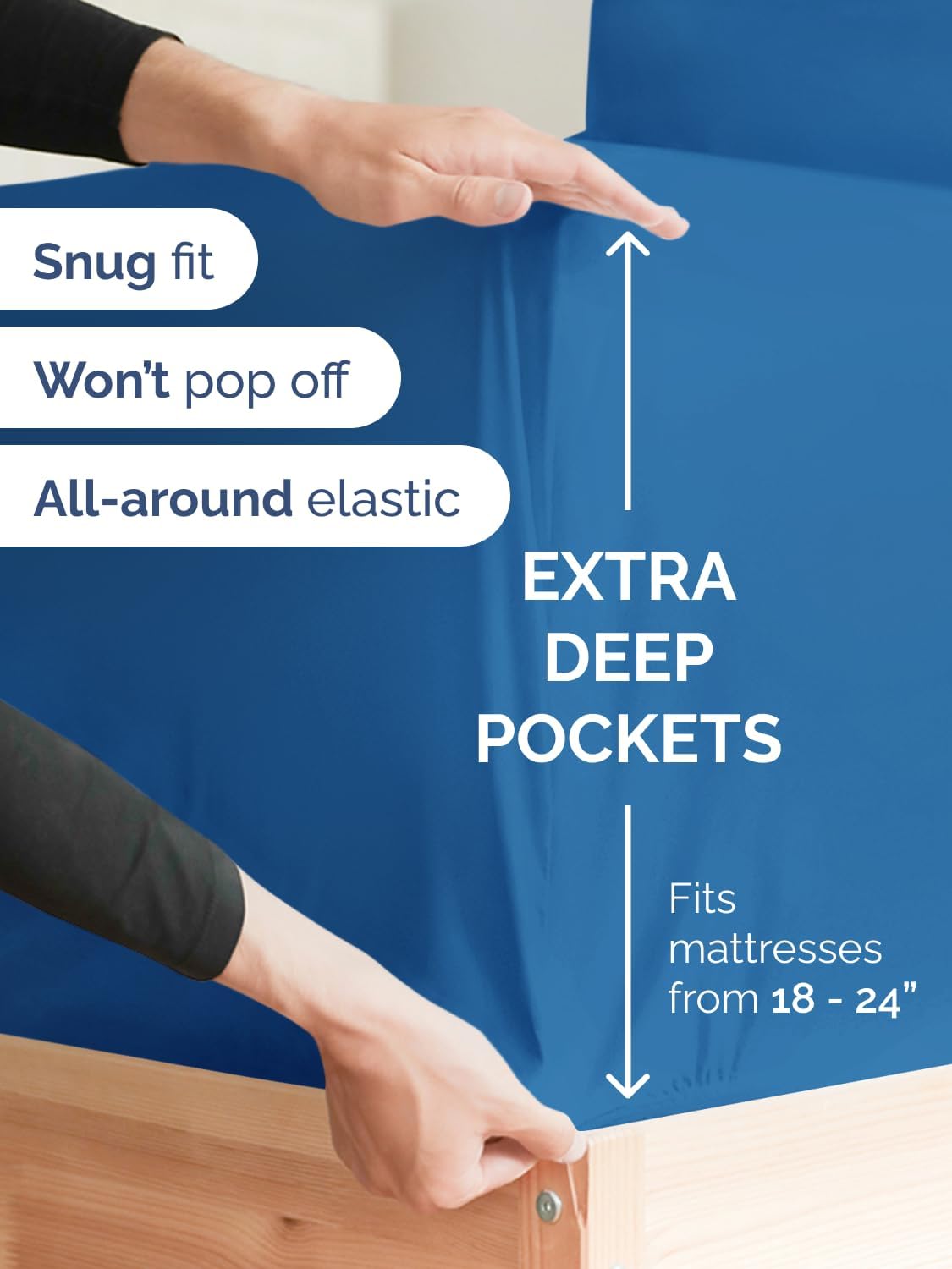 Thumbnail 1 de CGK Unlimited Extra Deep Full Fitted Sheet, Royal Blue Microfiber, 18–24-Inch Fit