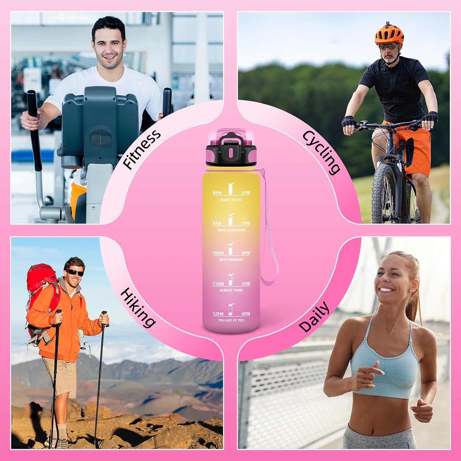 Thumbnail 6 de Grsta Grsta-TY-SYXZG-1000ML-JB-Yellow-Pink – butelka sportowa 1 l ze słomką i skalą czasu
