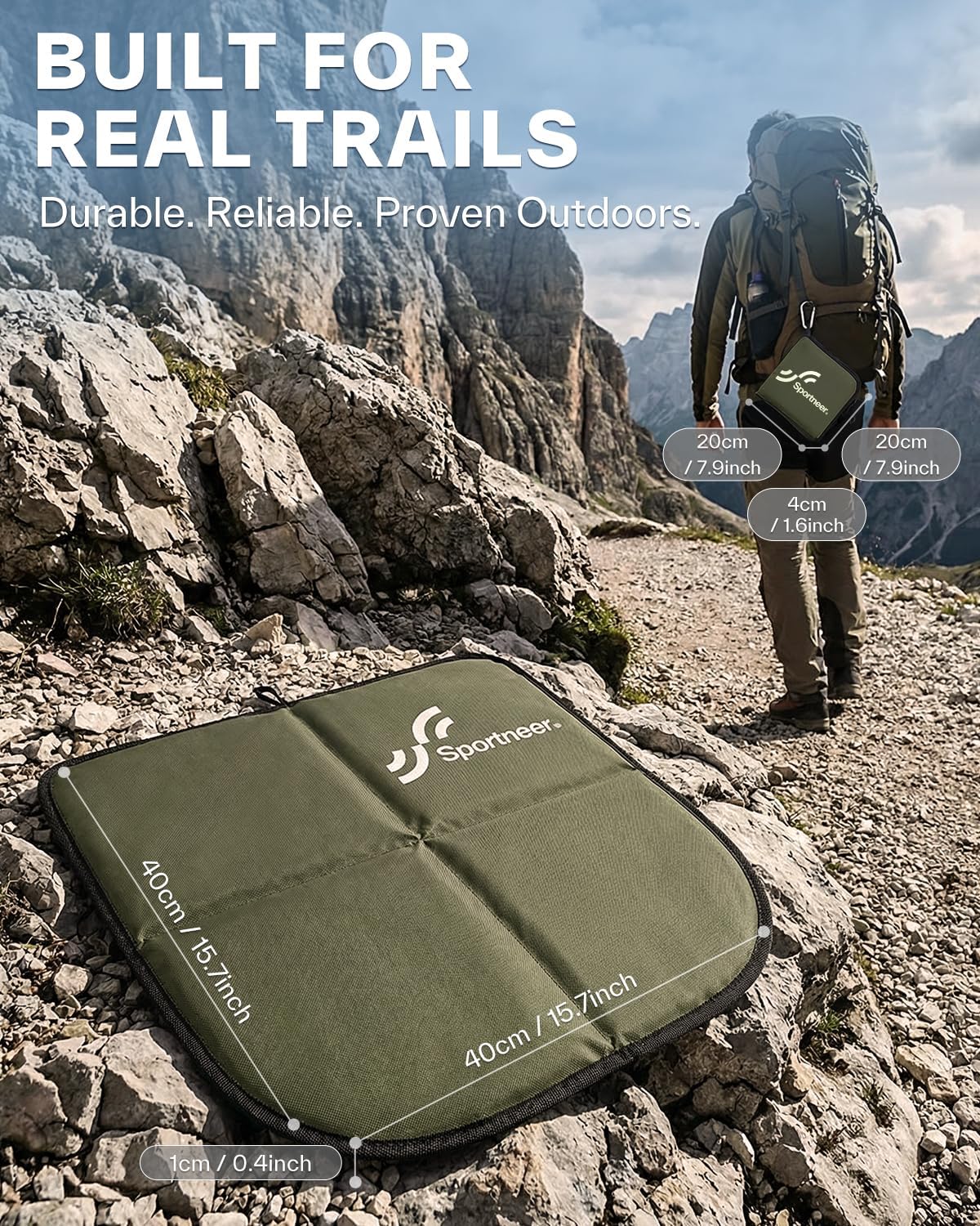 Detalle de Sportneer Sitzkissen Outdoor (grau) – faltbare, wasserdichte Sitzunterlage für Camping & Wandern