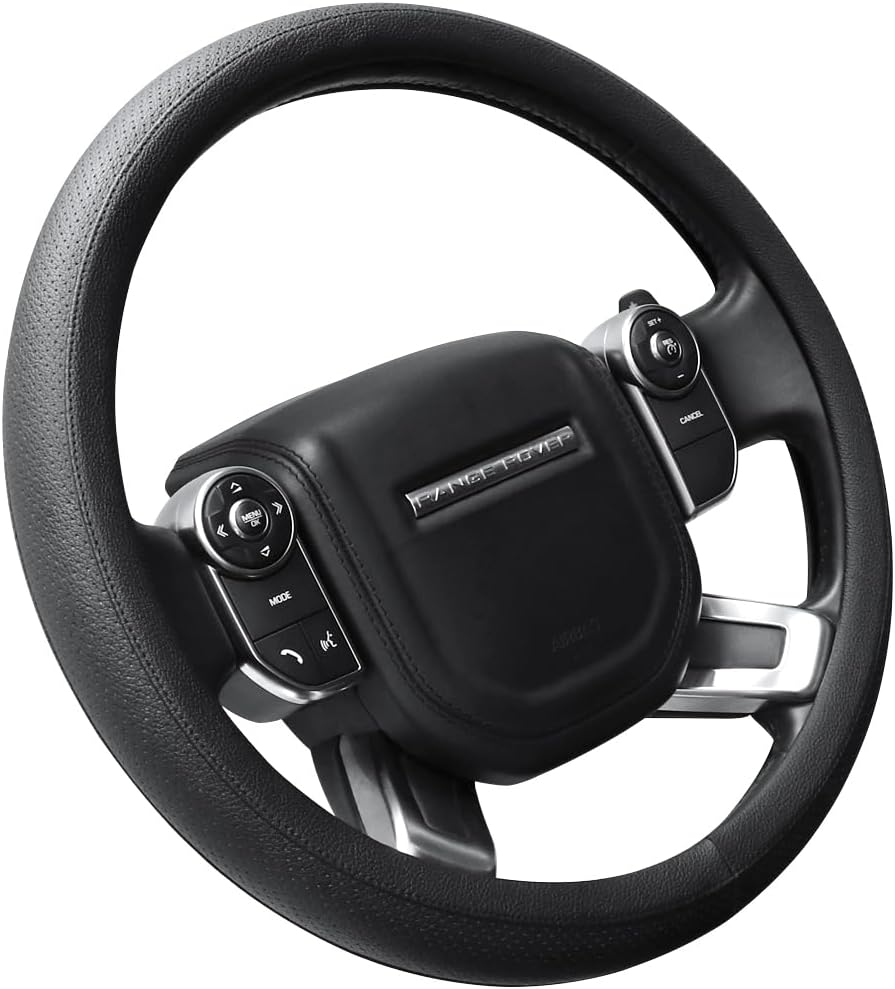 Detalle de SEG Direct Microfiber Leather Steering Wheel Cover (39.5–41 cm) – Black