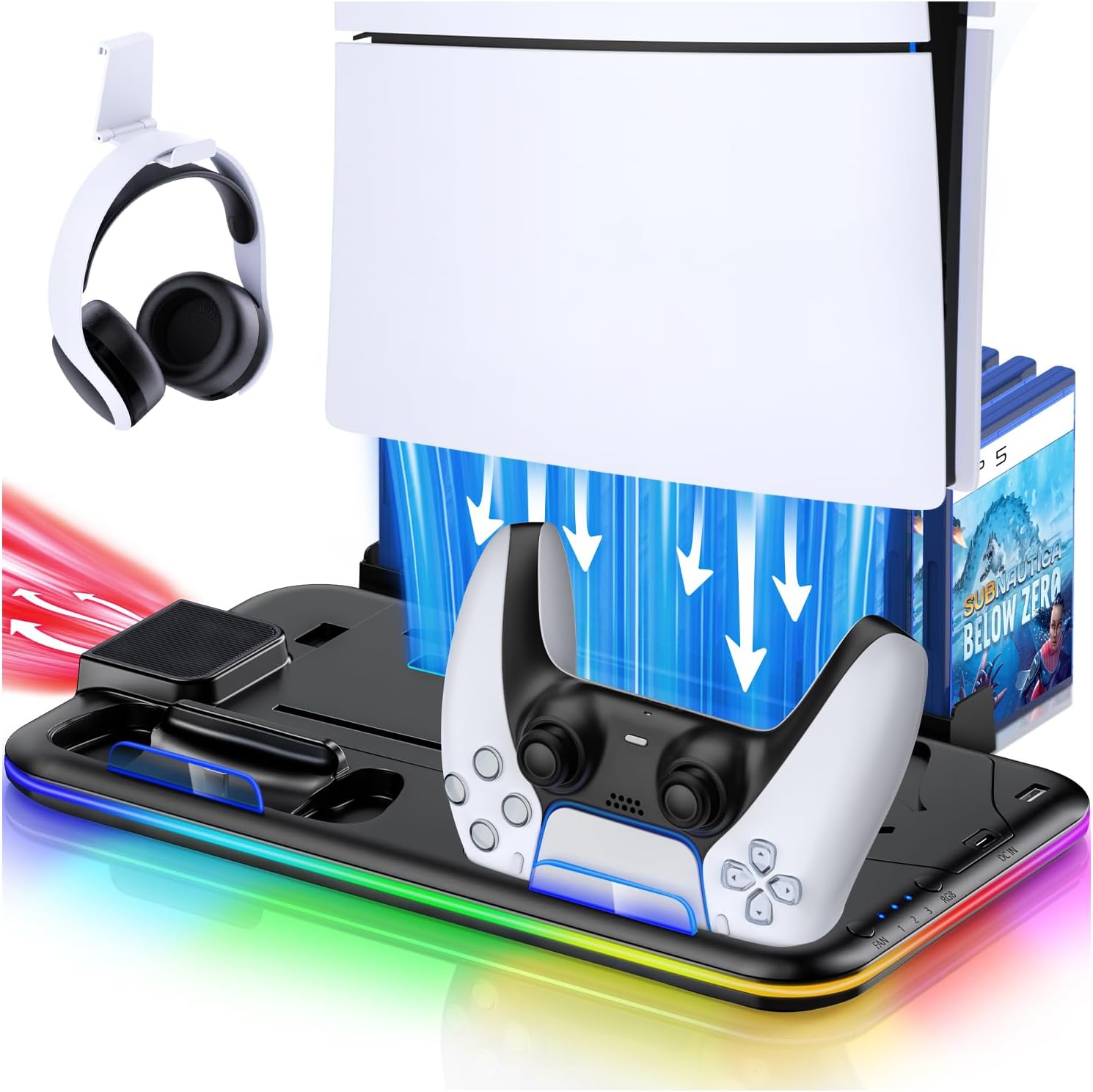 Detalle de HEYLICOOL PS5 Cooling Stand with RGB and 15 Slots