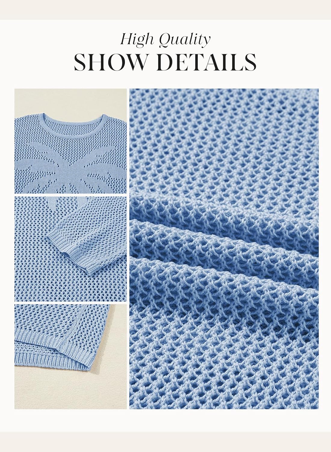 Detalle de Dokotoo Womens Fashion 2026 Summer Crochet Hollow Out Long Sleeve Sweaters Casual Crewneck Pullover Shirt Beach Coverup
