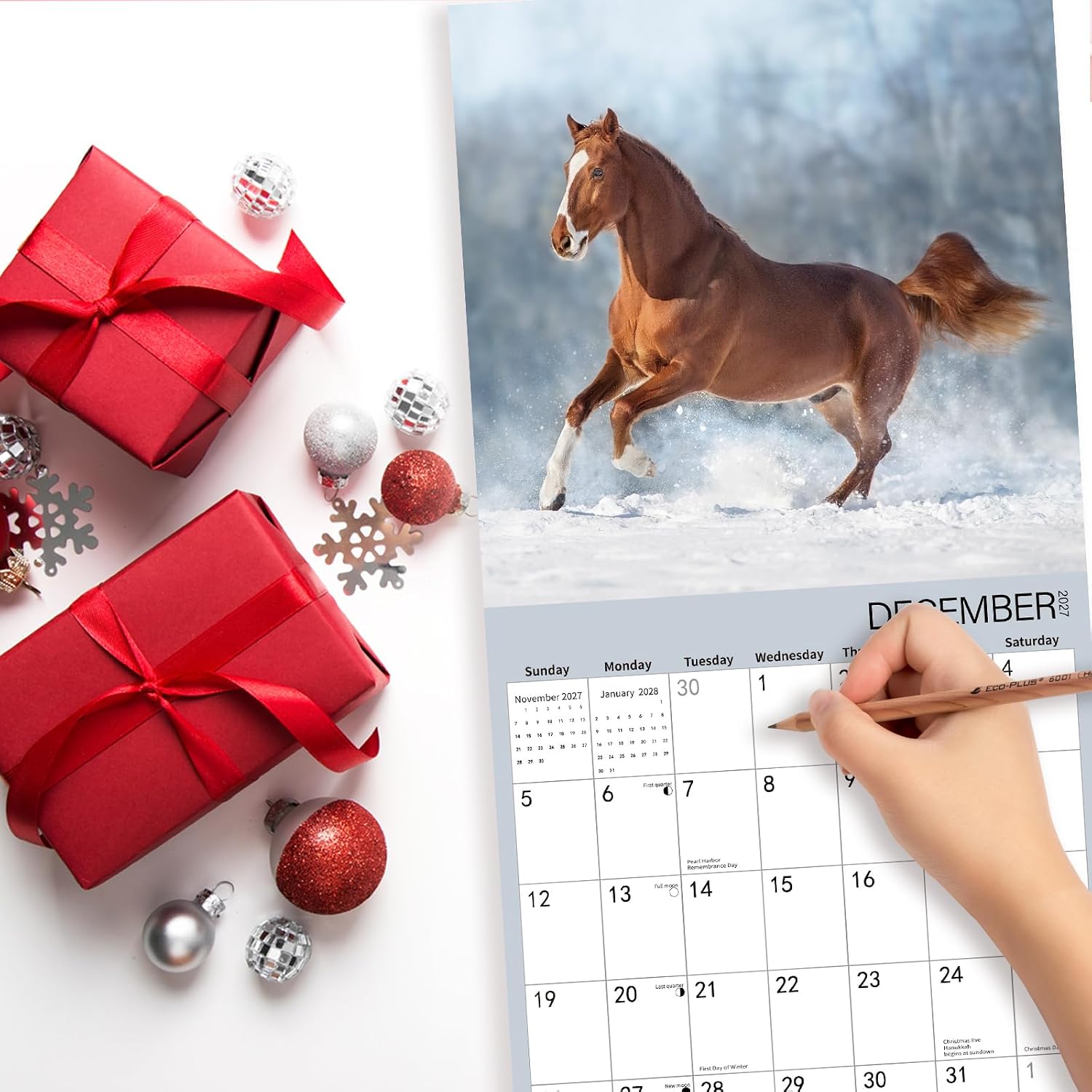 Detalle de BLYYIEER Horse 2027 Wall Calendar, 12" x 24" Open with Monthly Views