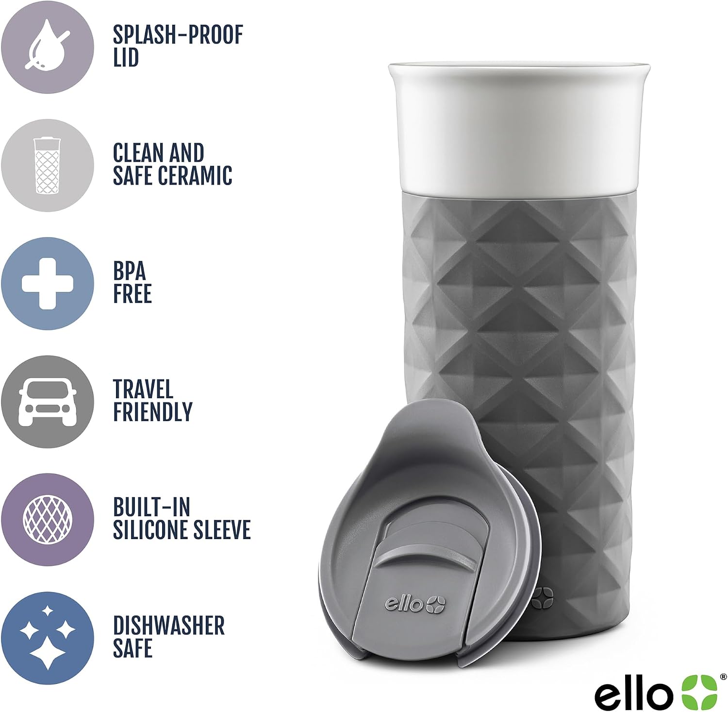Detalle de Ello Ogden Travel Mug (Ceramic, BPA-Free) with Lid, 16 oz