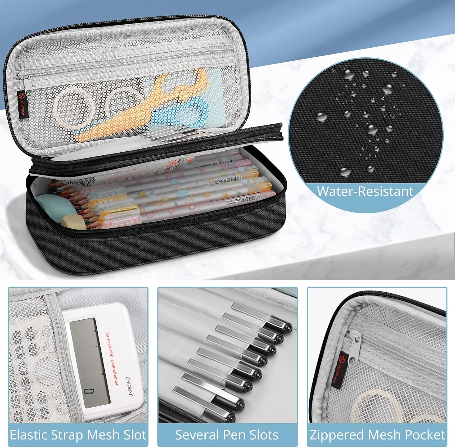 Detalle 2 de FINPAC Federmäppchen Pencil Case mit großer Kapazität (bis zu 50 Stifte / 100 Bleistifte) – Organisation für Schule & Büro