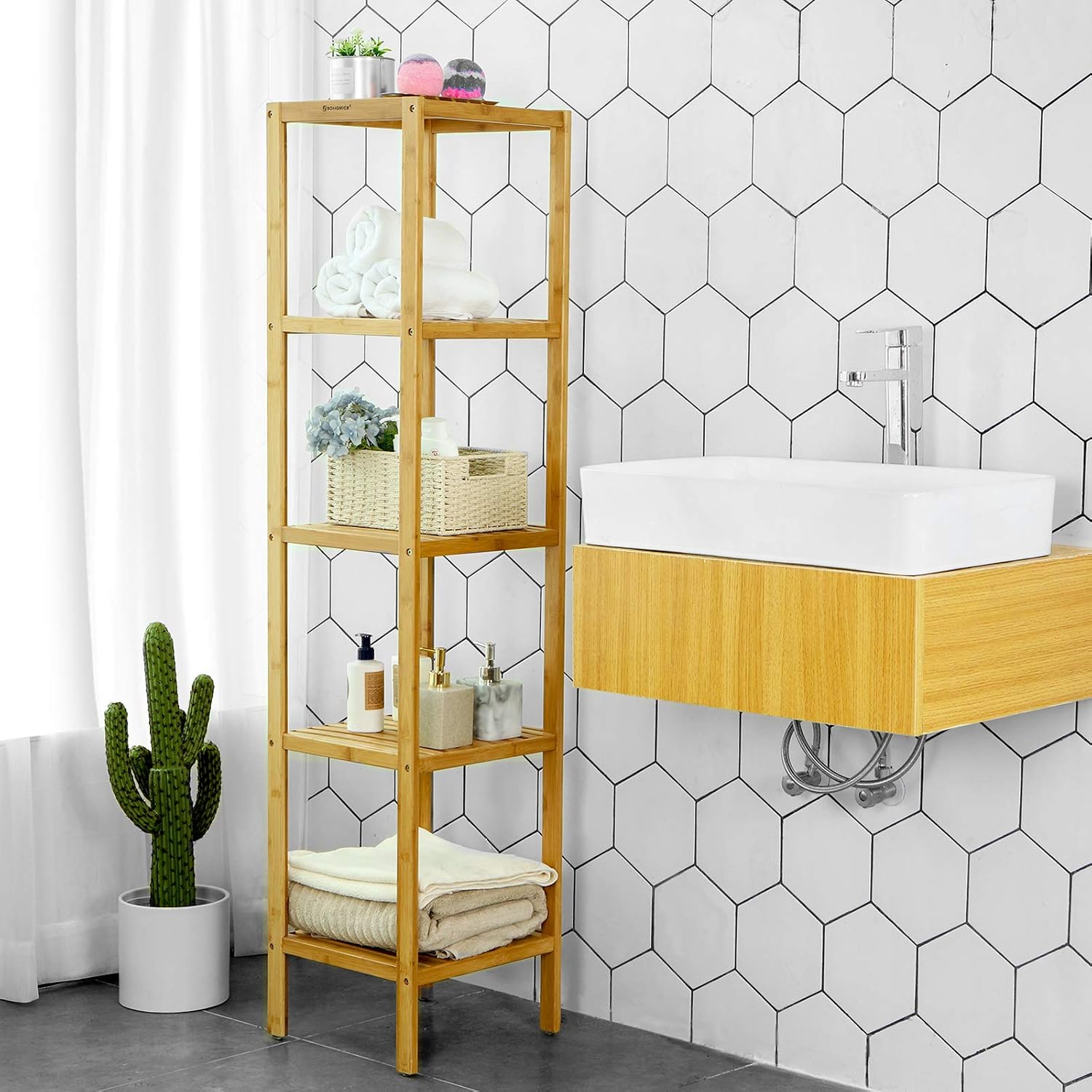 Detalle 2 de SONGMICS Badregal BCB55Y mit 5 Ebenen