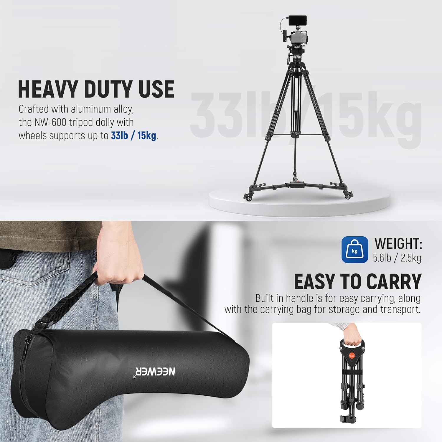 Detalle de Neewer Heavy Duty Tripod Dolly with Adjustable Leg Mounts for DSLR Cameras and Camcorders