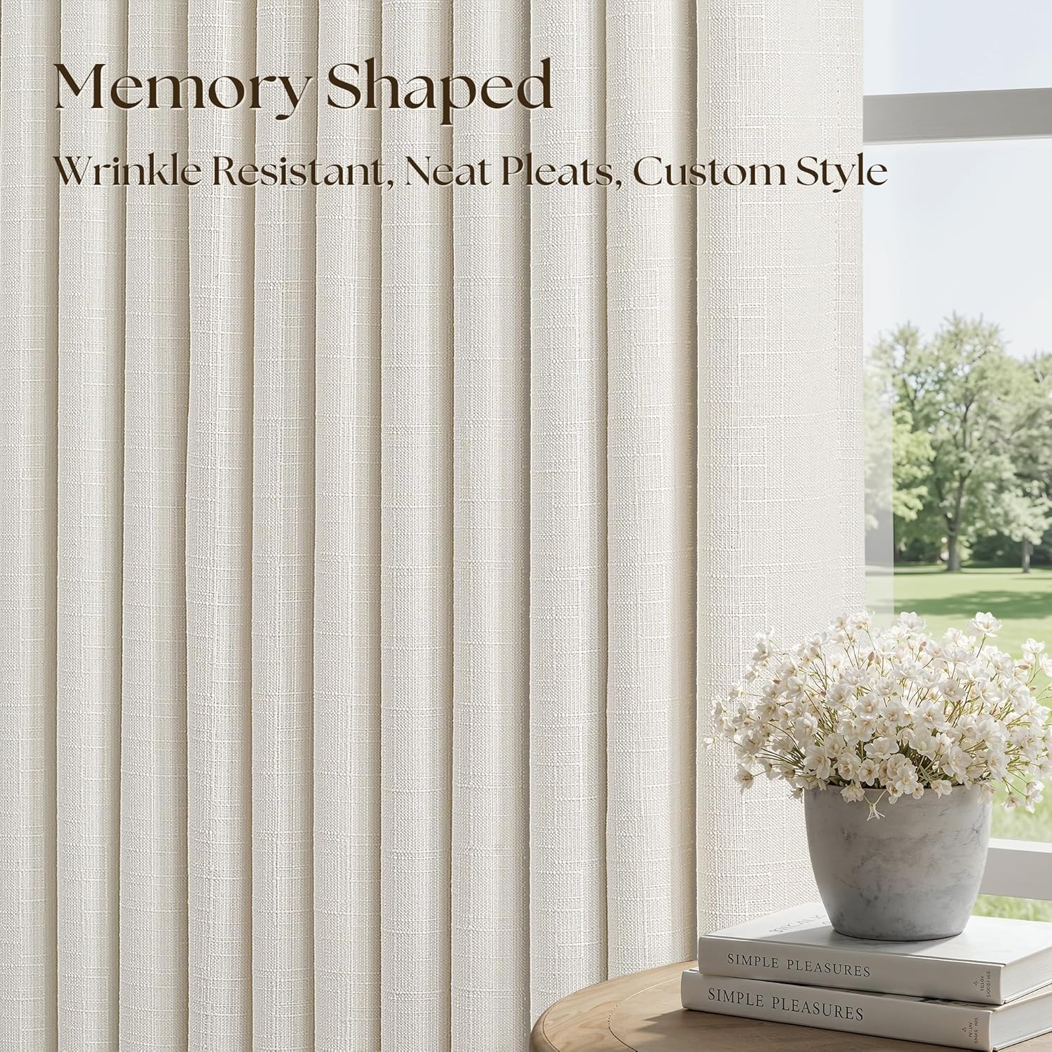 Thumbnail 4 de 90 Inch Pinch Pleated Blackout Linen Curtains – 50 Inch Wide, 2 Panels, Double Layer