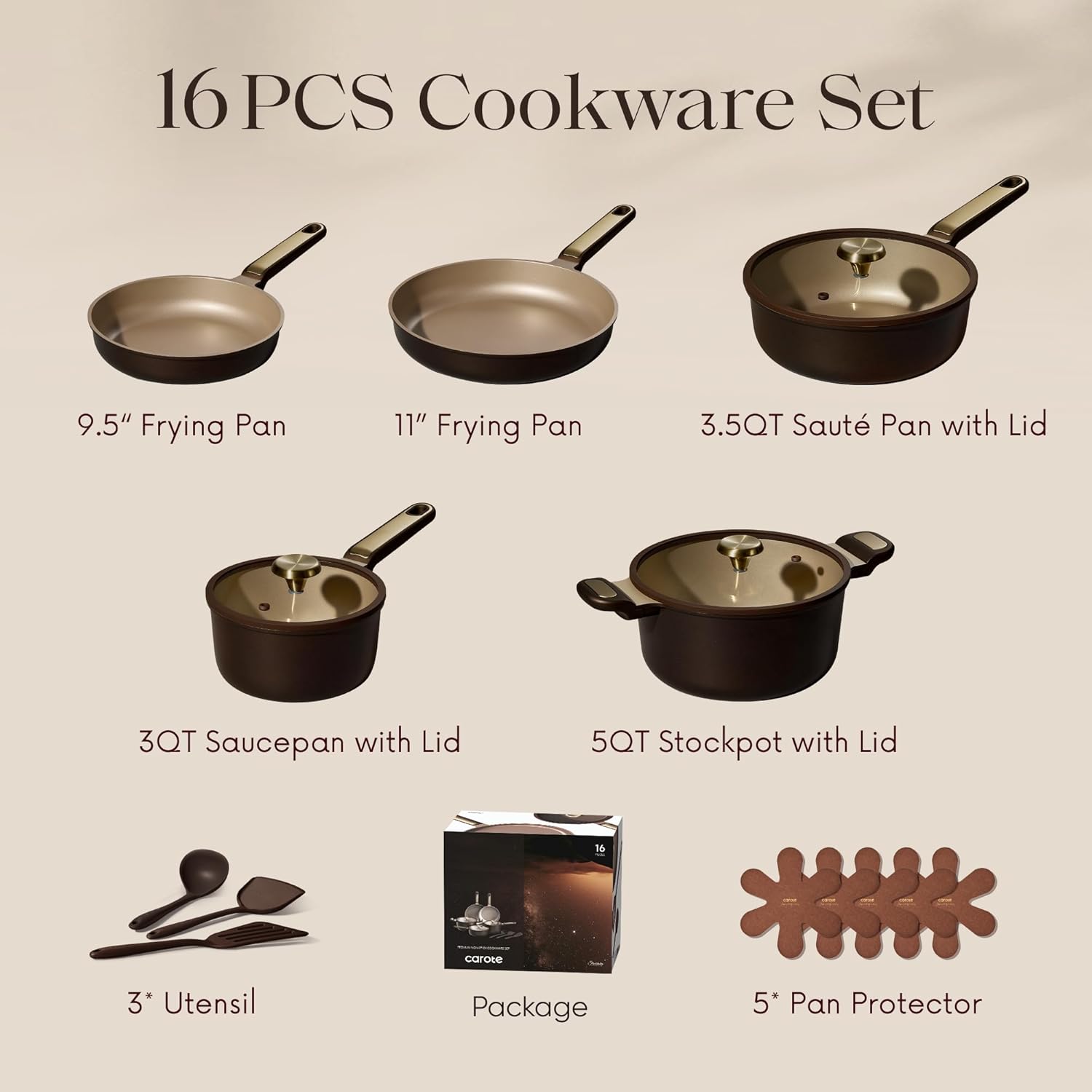 Thumbnail 1 de CAROTE Nonstick Pots and Pans Set (16-Piece) with Lids, Stay-Cool Handles, RV/Camping Cooking Kit