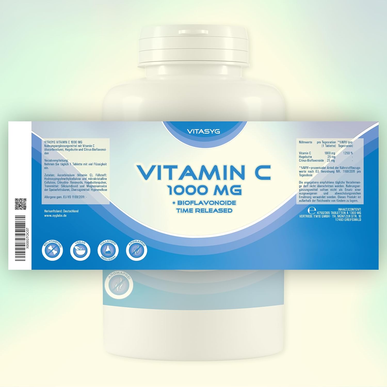 Detalle 2 de Vitasyg Vitamin C 1000 mg Time-Release Tabletten (365 Stück) – vegan
