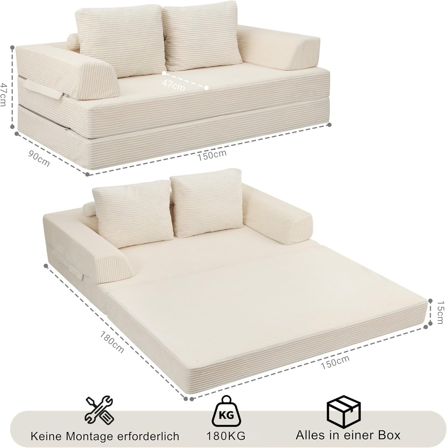 Thumbnail 1 de MeMoreCool Boneless Sofa Bett aus Cord Sofa