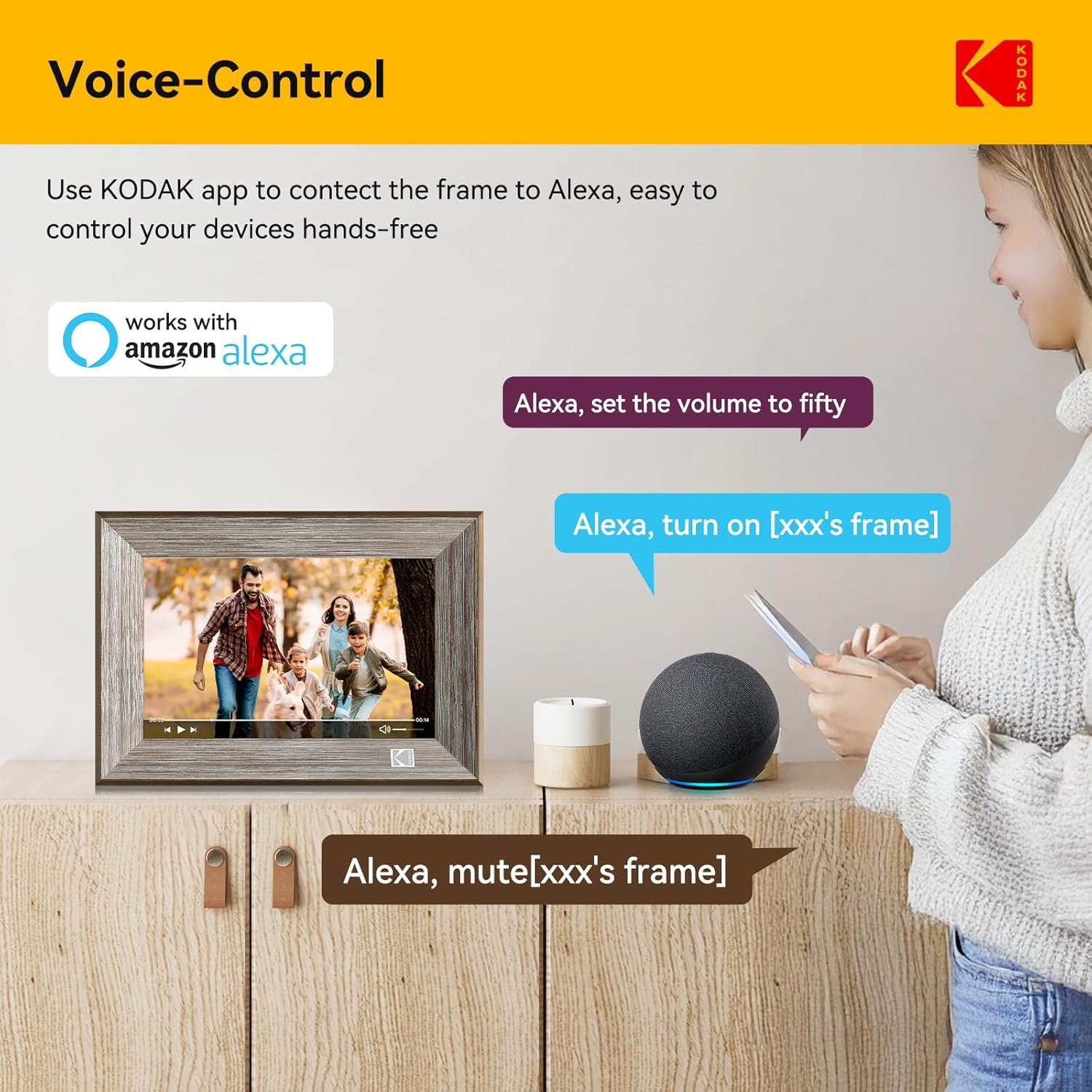 Detalle de KODAK Cadre Photo Numérique WiFi 10'' — Cadre Photo Bois avec Écran Tactile IPS, 32 Go, Partage via App