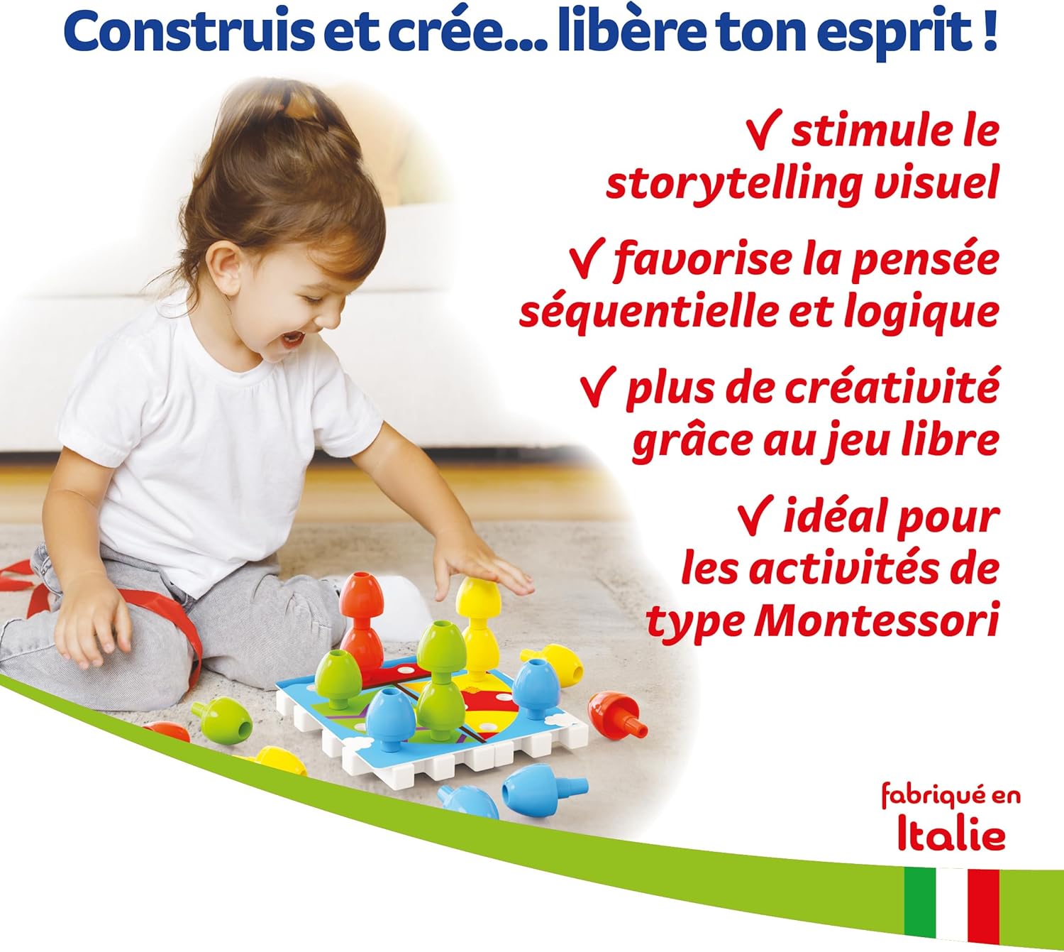 Detalle de Quercetti Jumbo Peggy, 20 pièces – Jeu de mosaïque et de construction Montessori pour enfants 2–5 ans
