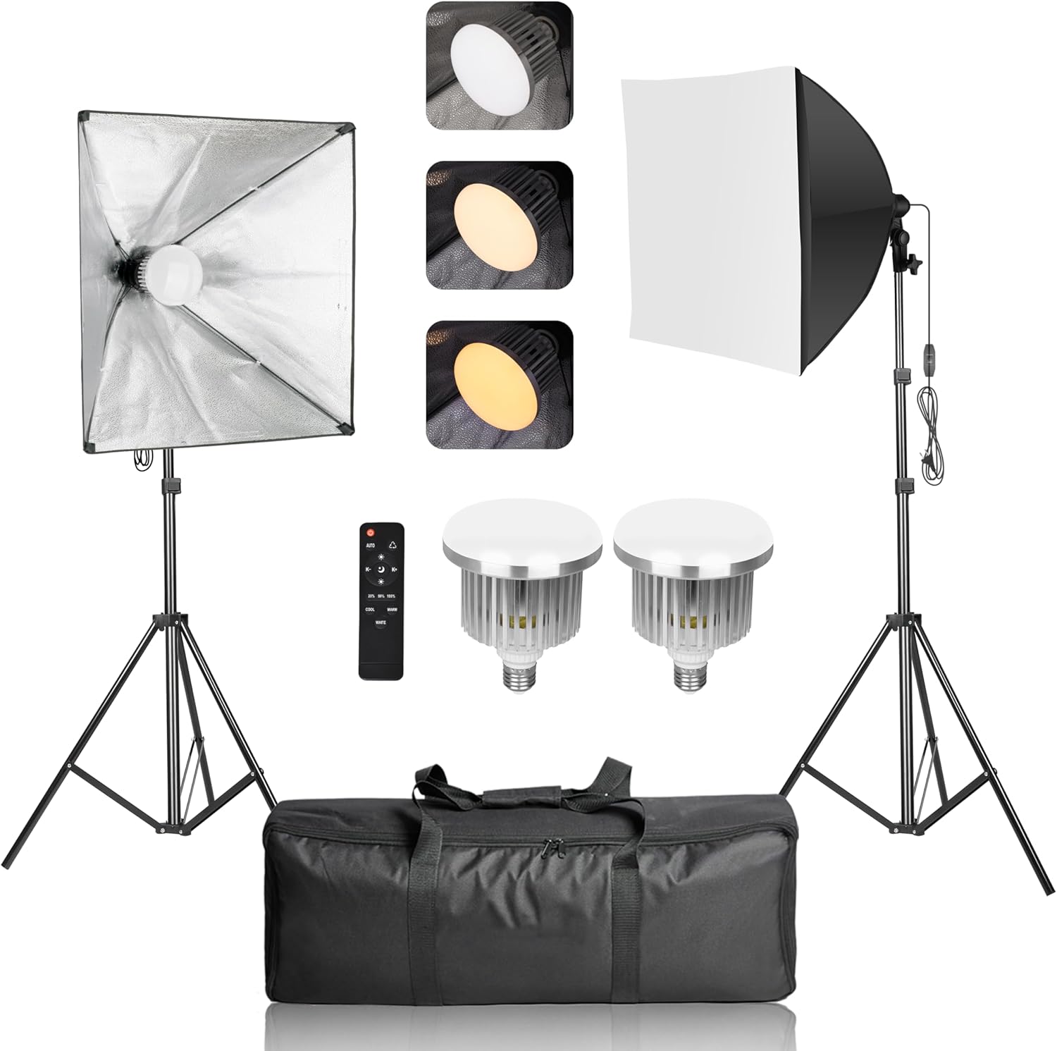 EMART Softbox Set Fotostudio: 2x 50x50 cm, 85W LED-Beleuchtung inkl. Stative und Diffusionsgewebe