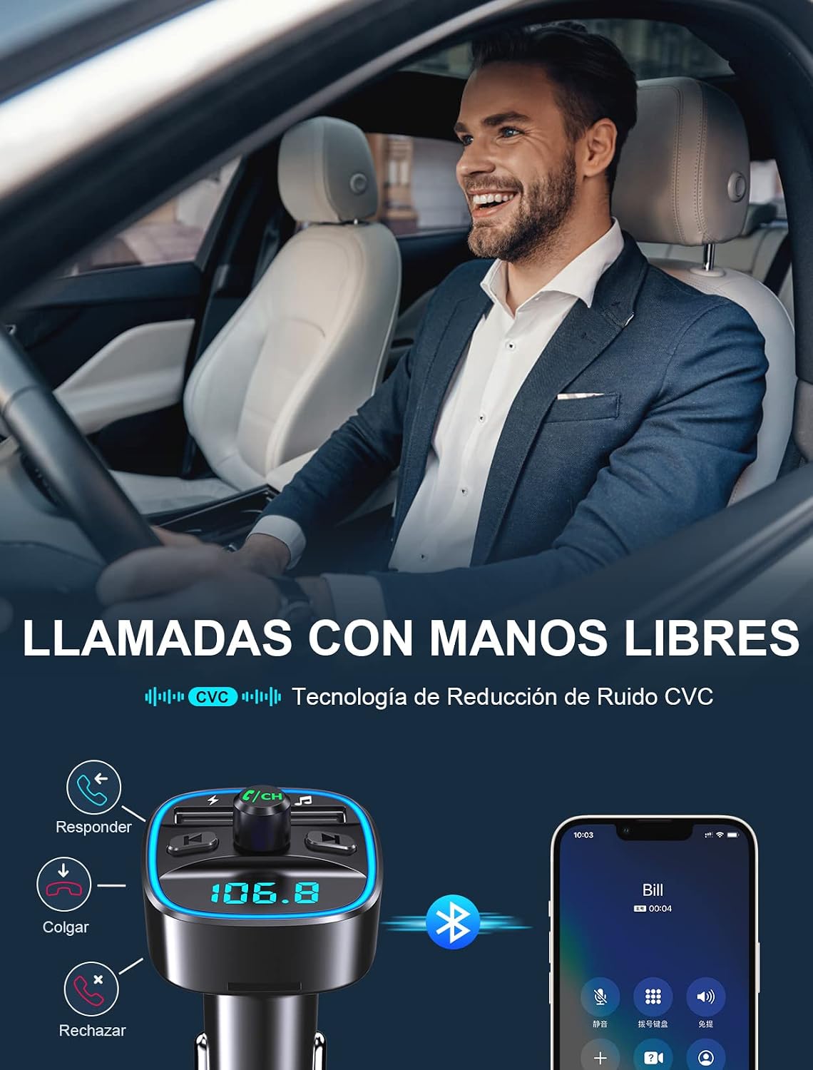 Thumbnail 2 de Mohard Transmisor FM Bluetooth Coche 2 puertos USB
